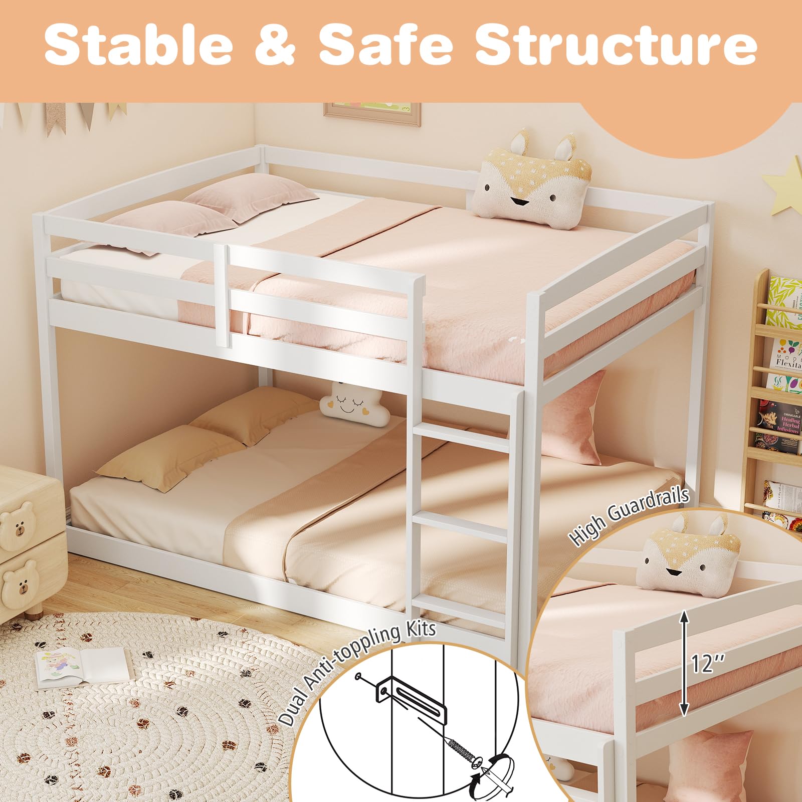KOMFOTT Low Bunk Bed Full Over Full