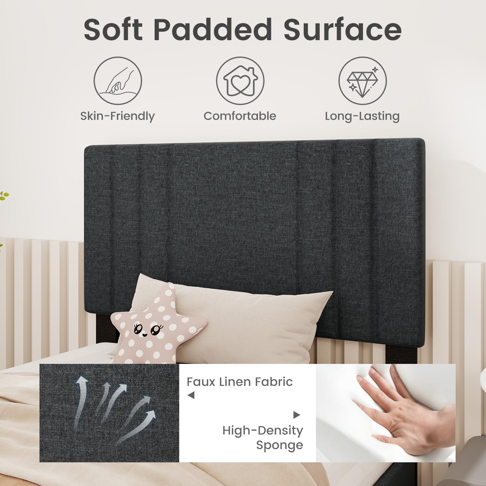 KOMFOTT Upholstered Platform Bed Frame(Vertical Channel Tufted)