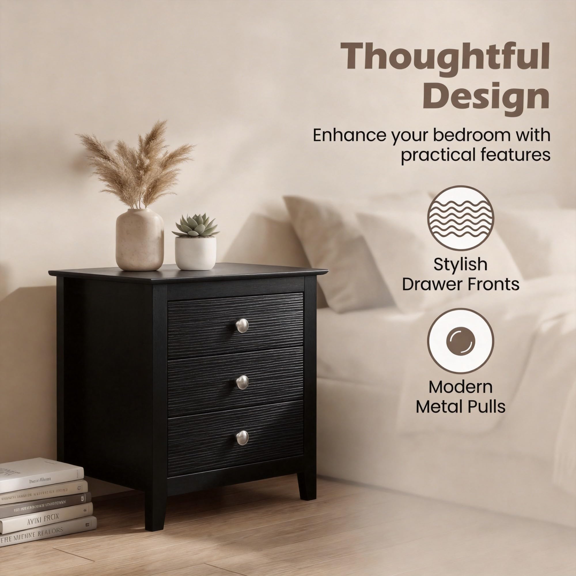 KOMFOTT Modern Farmhouse Nightstand with 3 Drawers(1/2)
