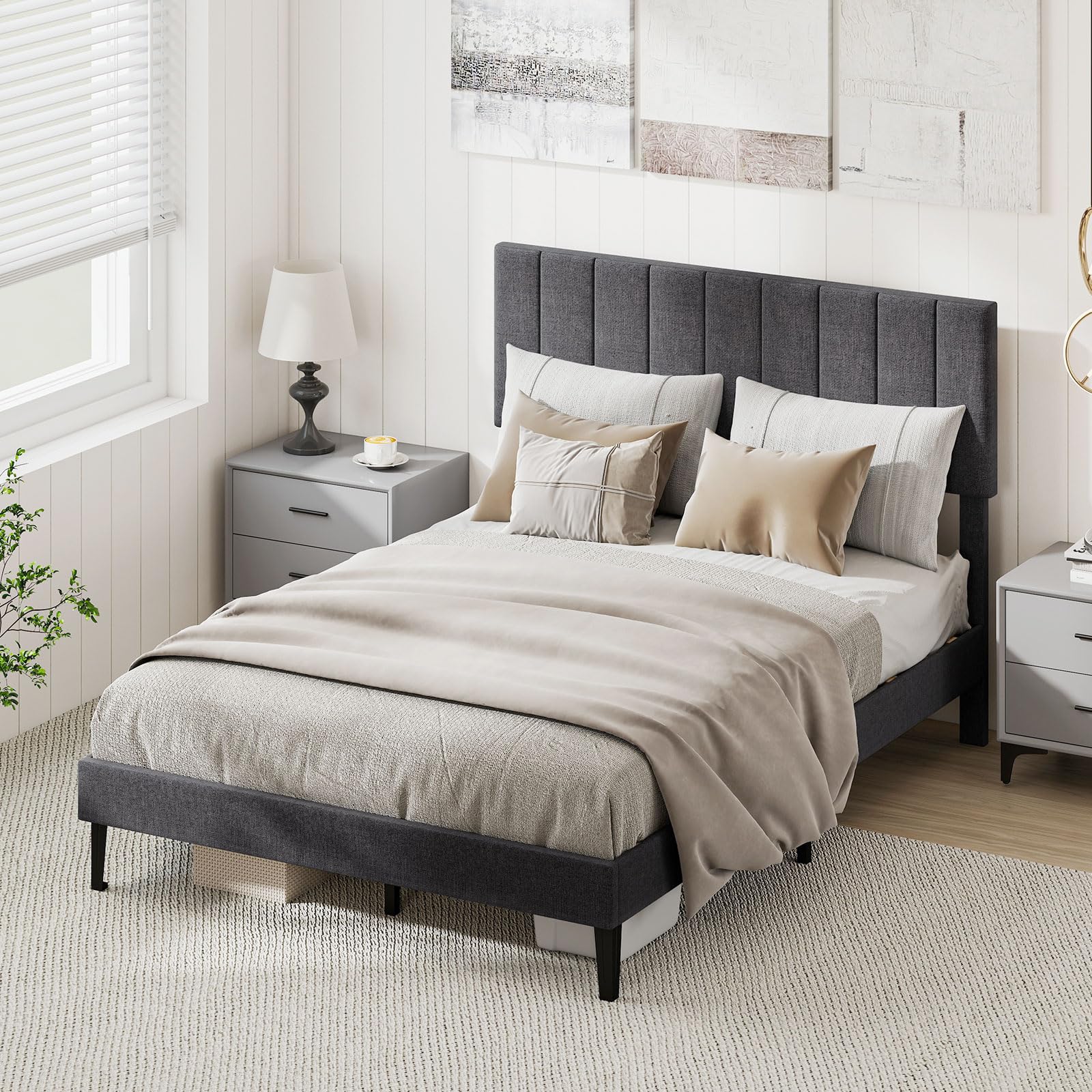 KOMFOTT Linen Upholstered Bed Frame