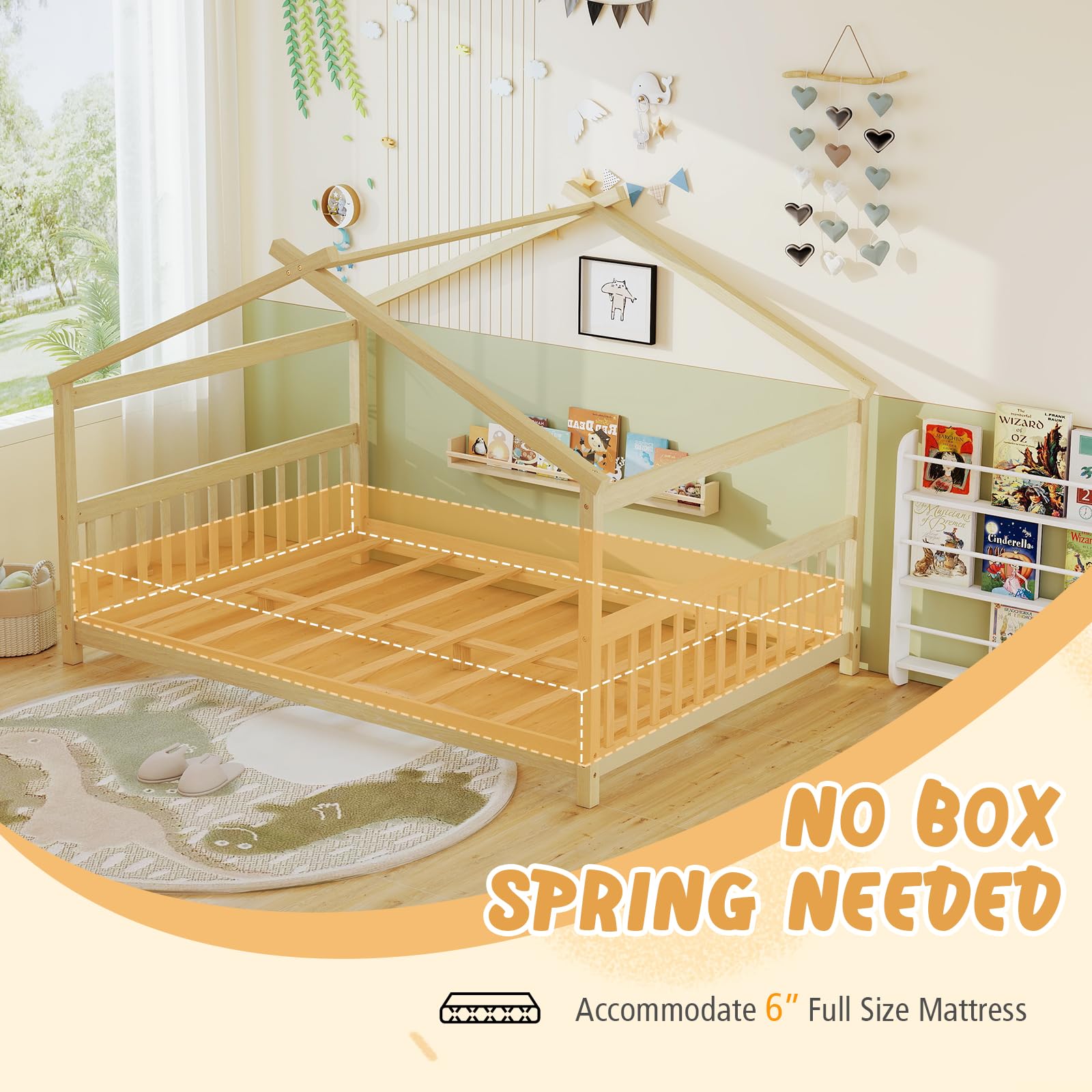 KOMFOTT Full Floor House Bed with Headboard & Footboard