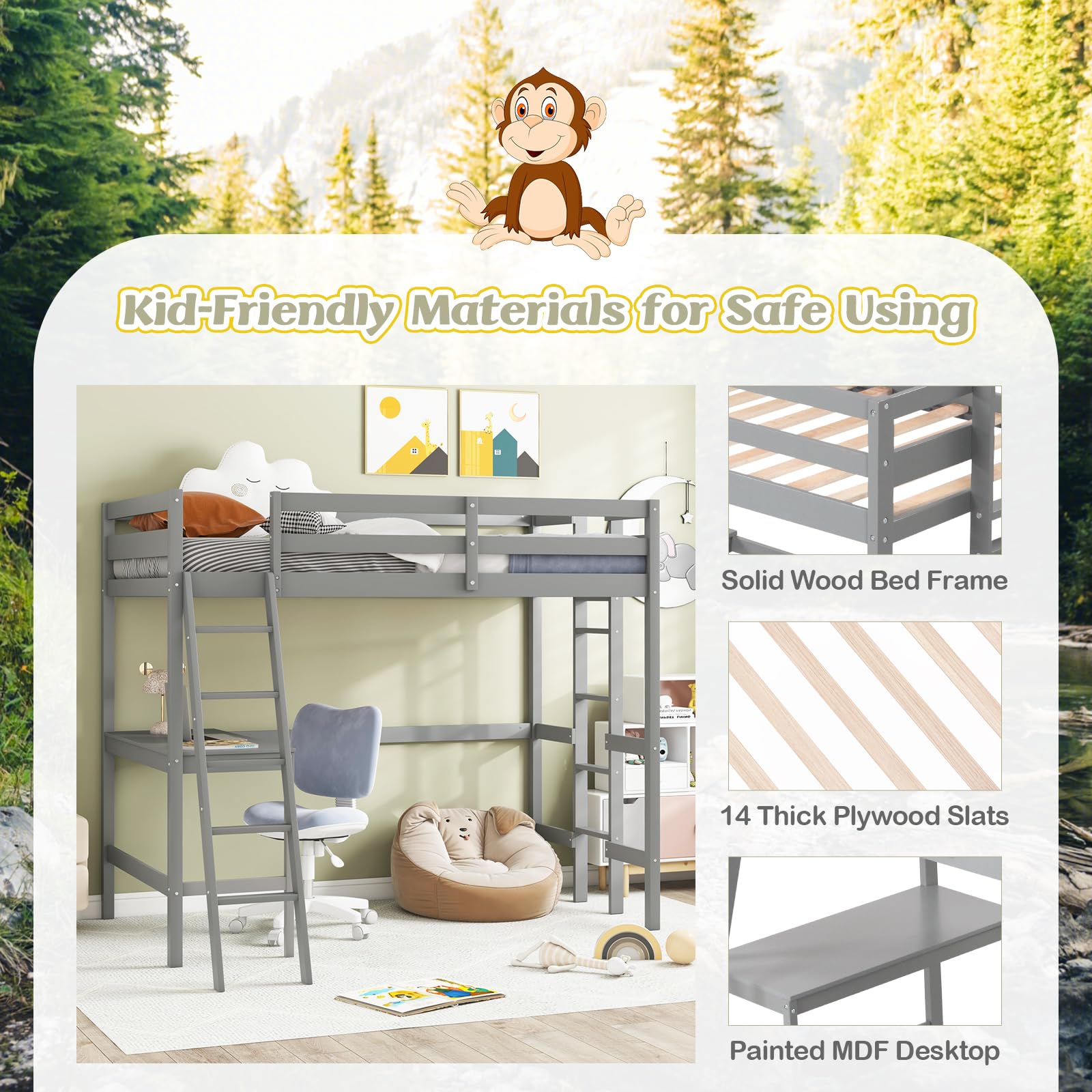 KOMFOTT Twin Loft Bed with Desk