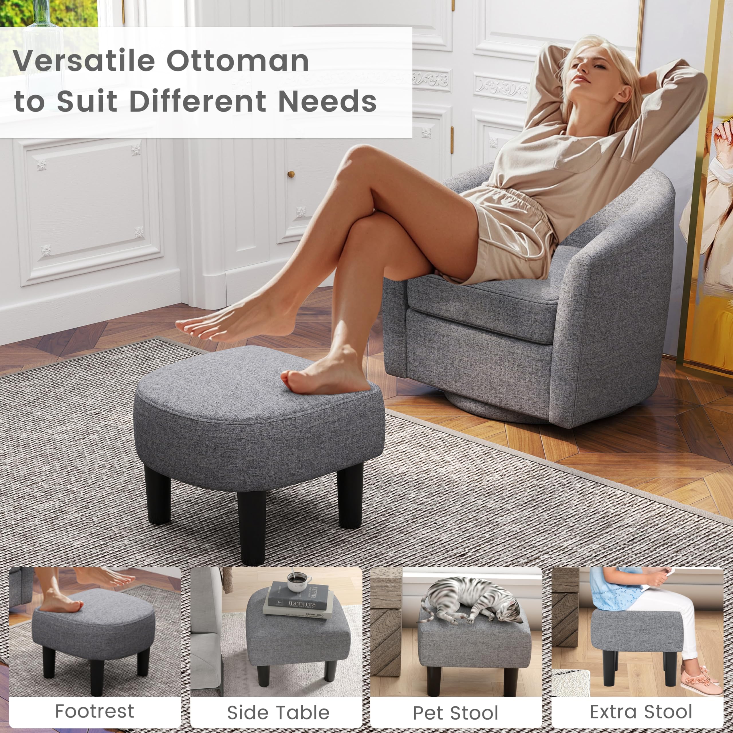 KOMFOTT Swivel Barrel Chair with Ottoman