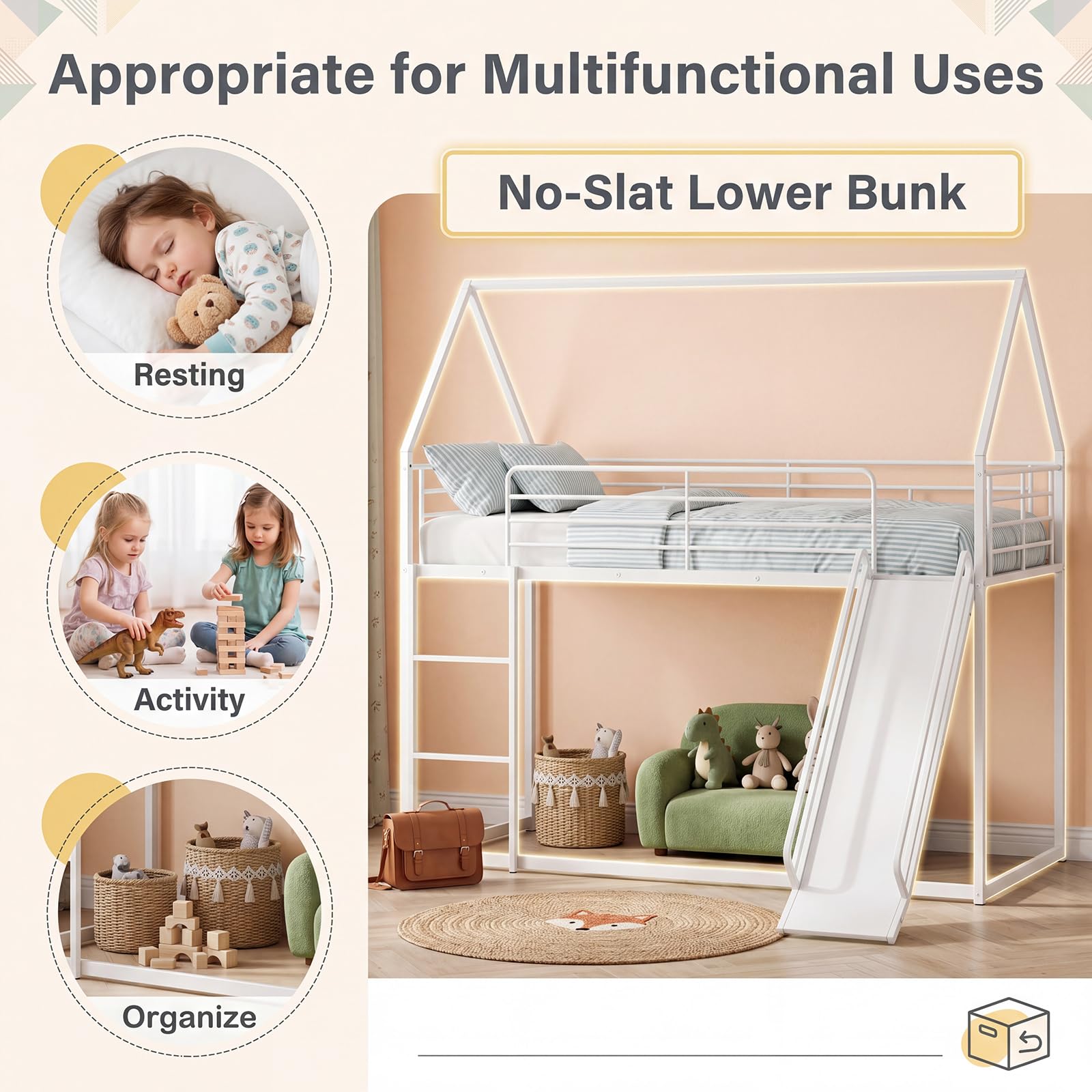 KOMFOTT Bunk Bed Twin Over Twin with Reversible Slide and Ladder