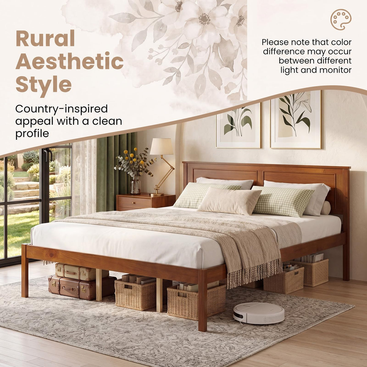 KOMFOTT Queen/Full/Twin Size Bed Frame Farmhouse Wooden Platform Bed