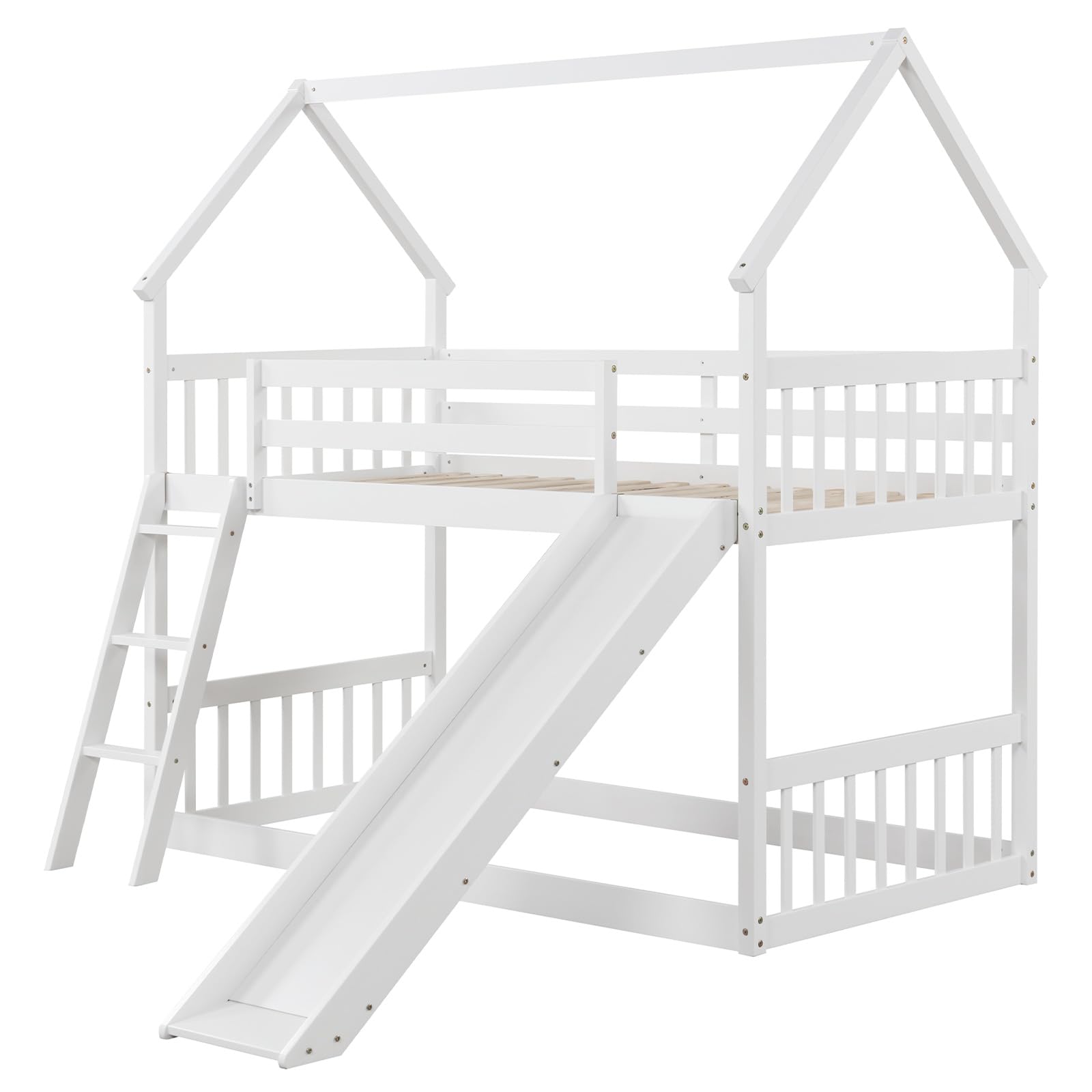 KOMFOTT Wood Twin Over Twin House Bunk Bed(White)