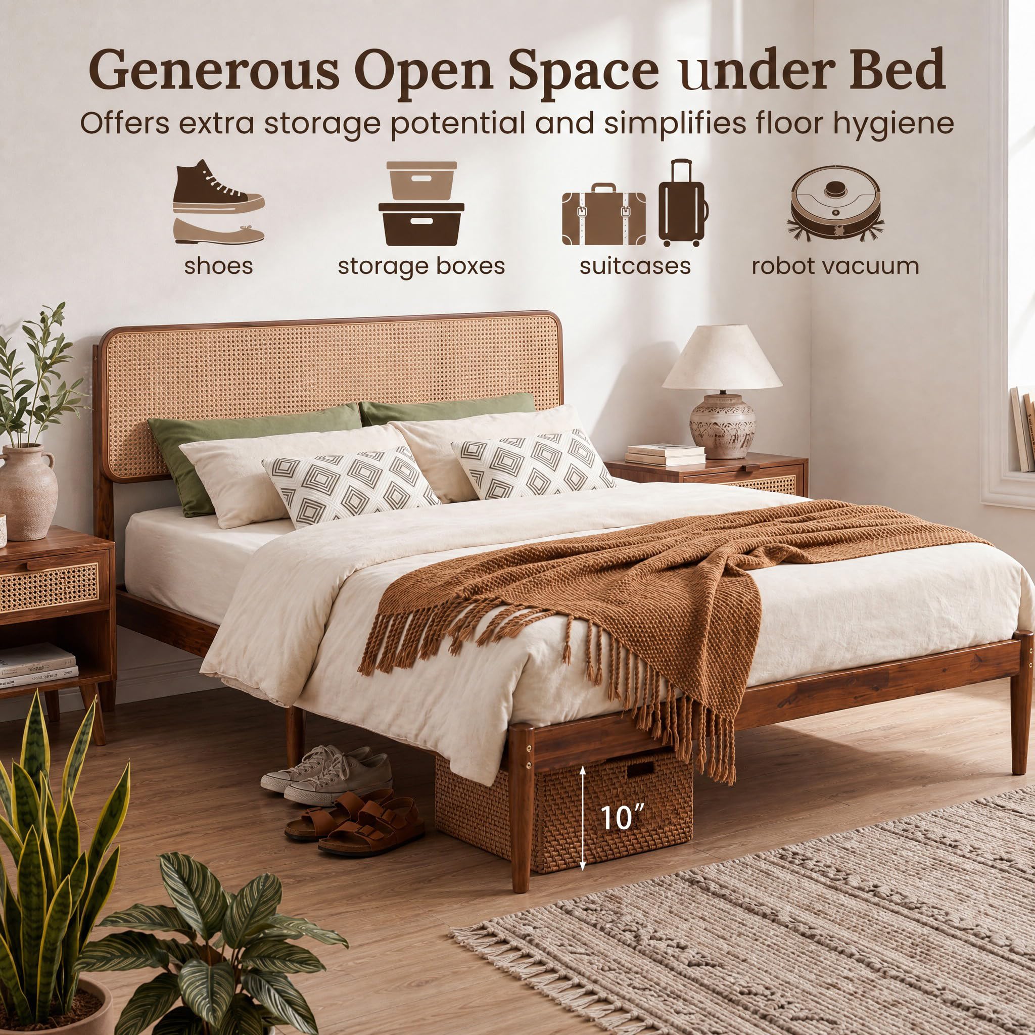 KOMFOTT Queen/Full/Twin Size Bed Frame Wood Platform Bed