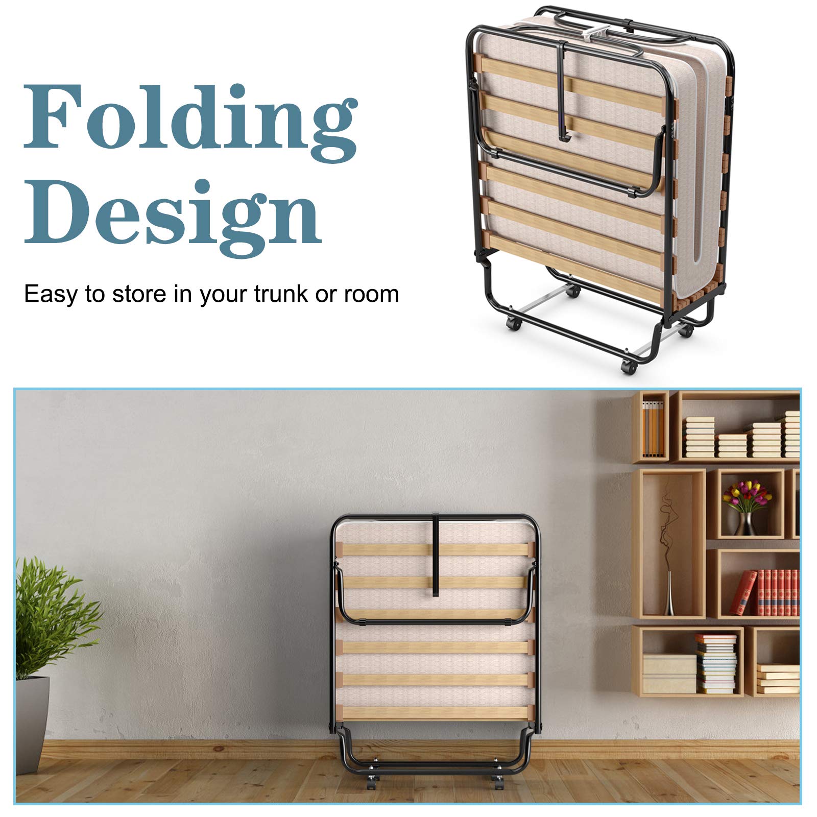 KOMFOTT Folding Rollaway Bed with 4 Inch Mattress