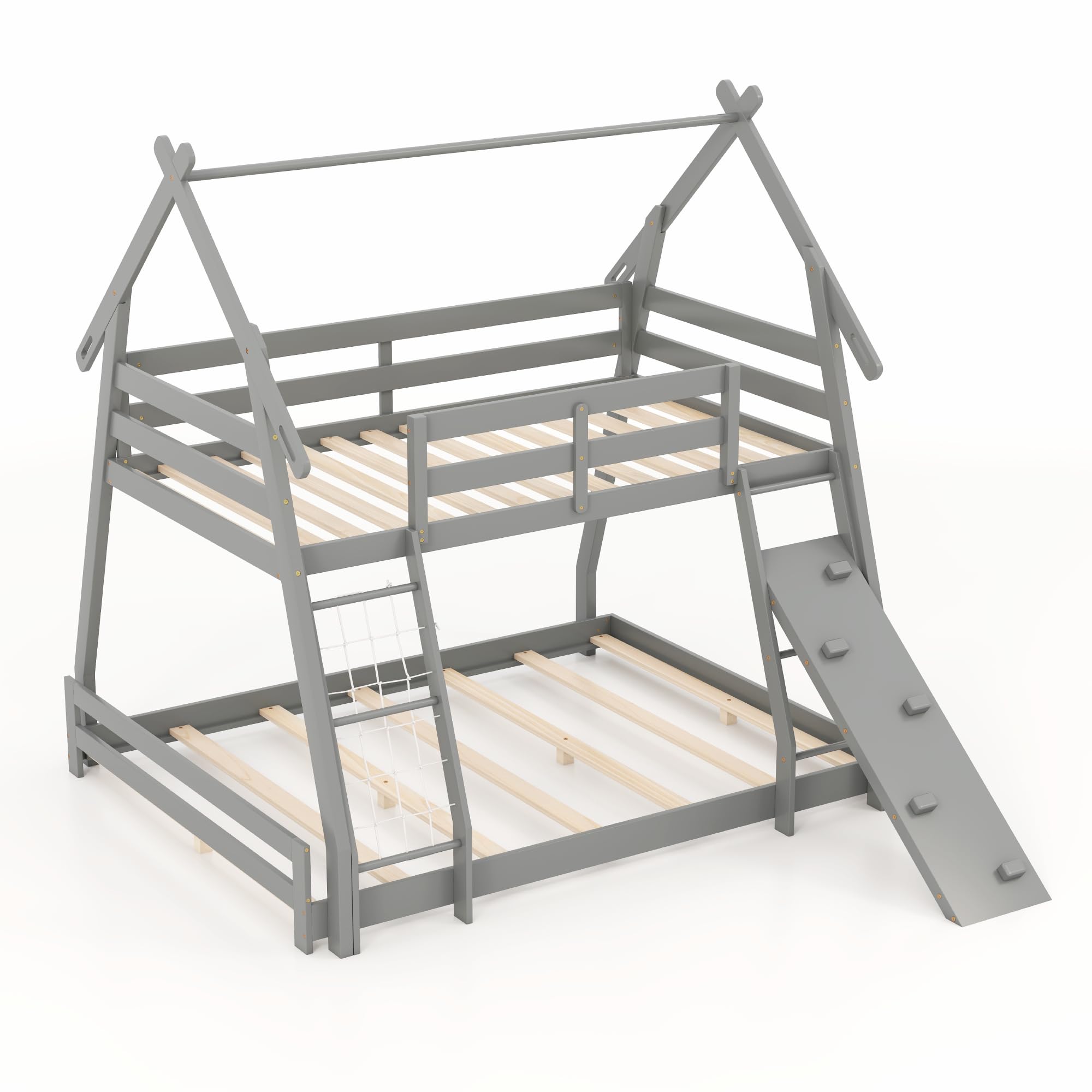 KOMFOTT Wood Twin Over Queen House Bunk Bed