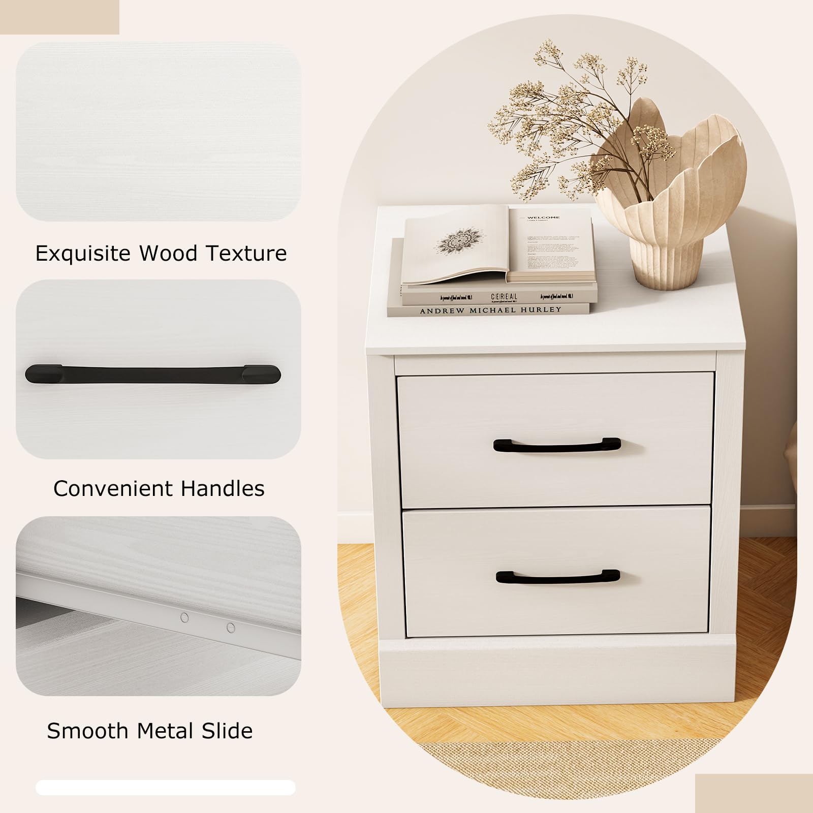 KOMFOTT Farmhouse Nightstand with Drawers(1/2)