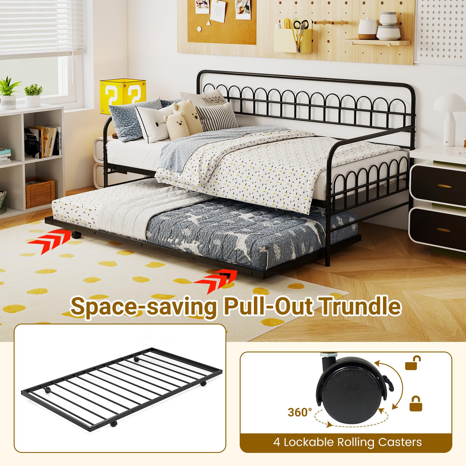 KOMFOTT Twin Metal Daybed with Trundle