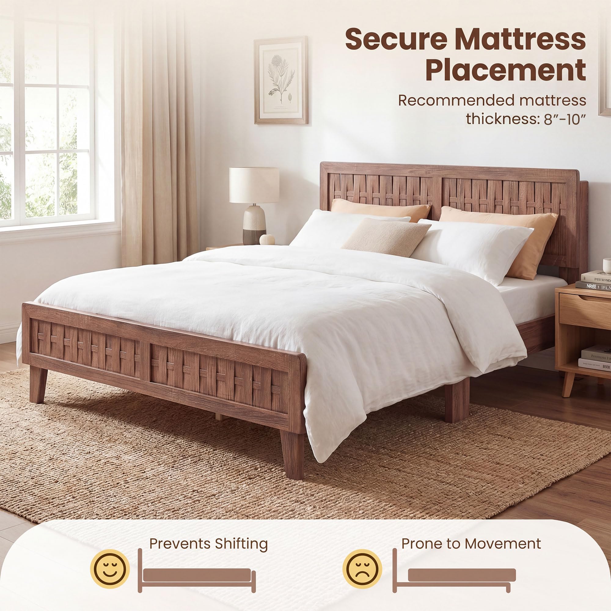 KOMFOTT Queen/Full/Twin Bed Frame Mid Century Modern Platform Bed