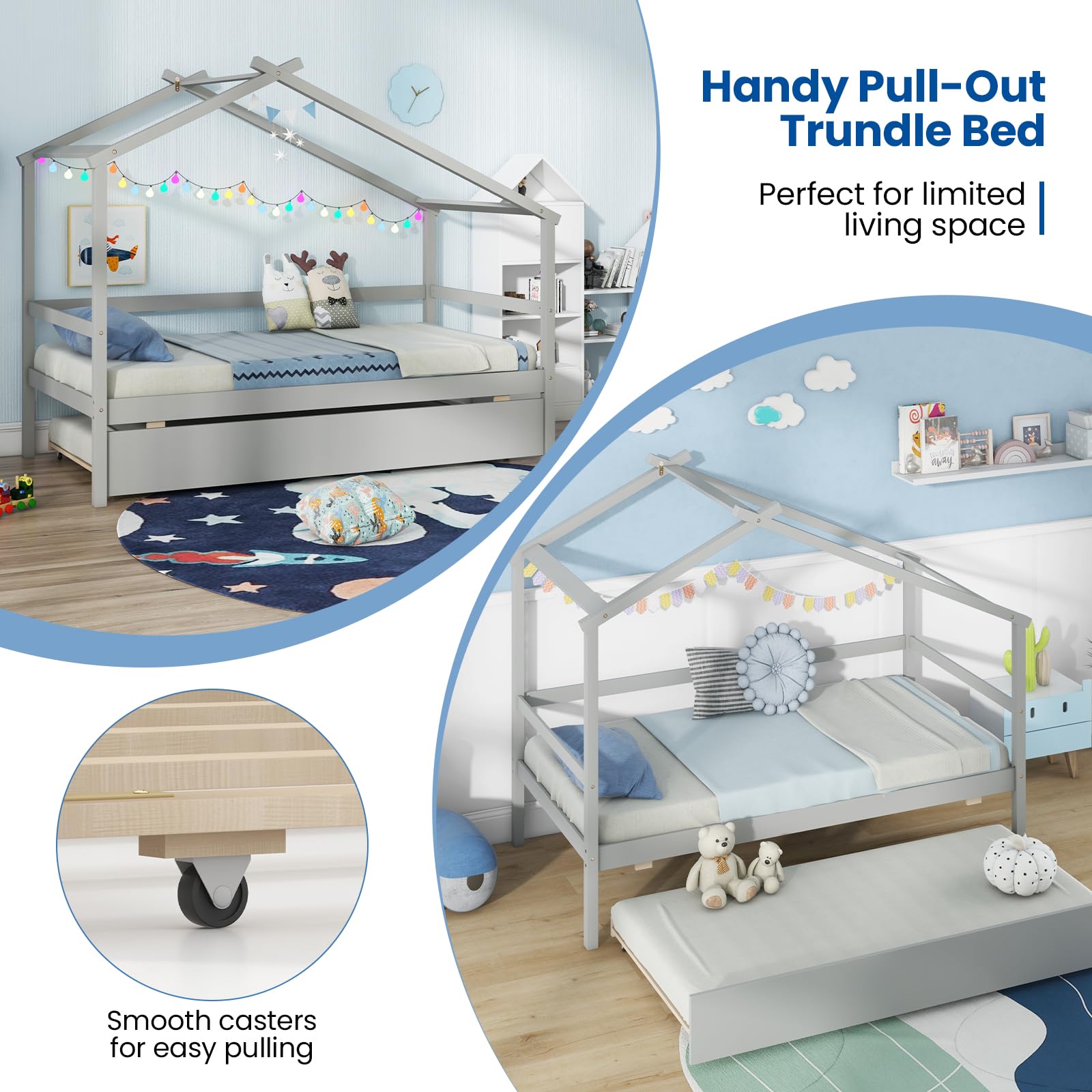 KOMFOTT Twin Size House Bed with Trundle