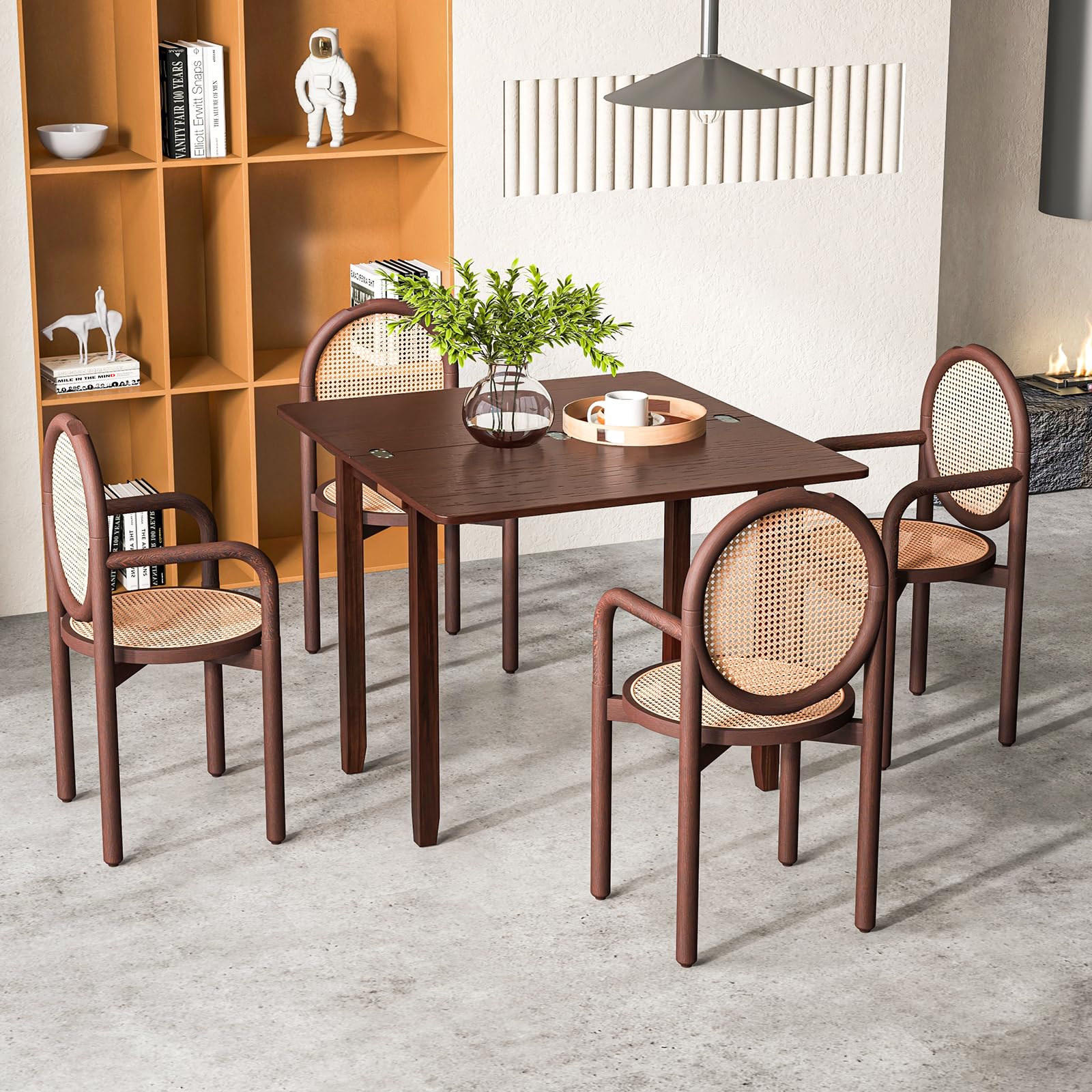 KOMFOTT Folding Dining Table for 4, Extendable Kitchen Table w/Hidden Storage & Rubber Wood Frame