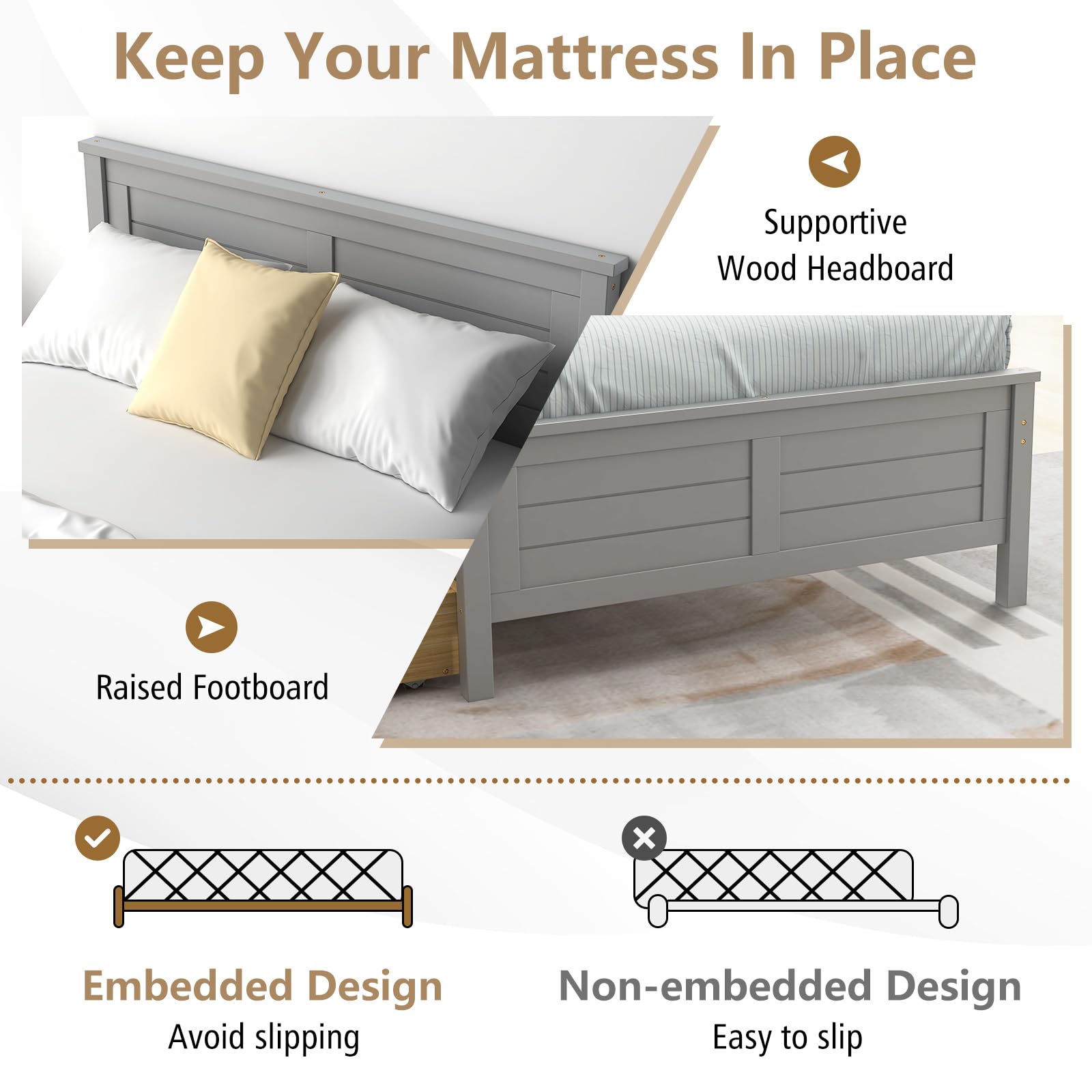 KOMFOTT Wood Bed Frame with 2 Storage Drawers