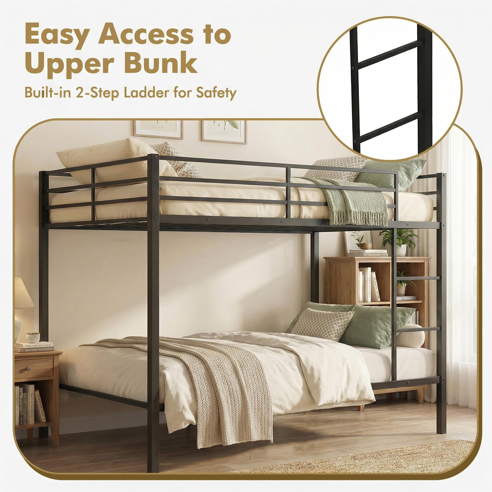 KOMFOTT Full Over Full Metal Bunk Bed, Heavy-Duty Modern Bunk Bed