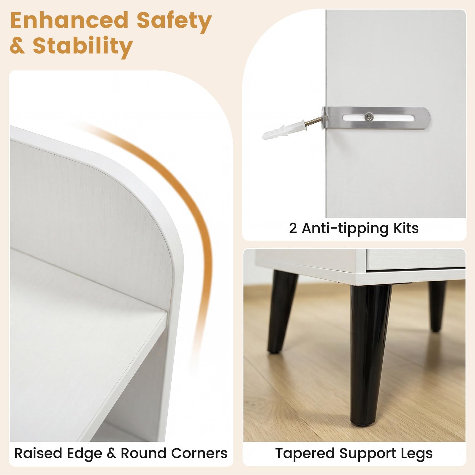 KOMFOTT Nightstand with Charging Station and LED Lights(1/2)
