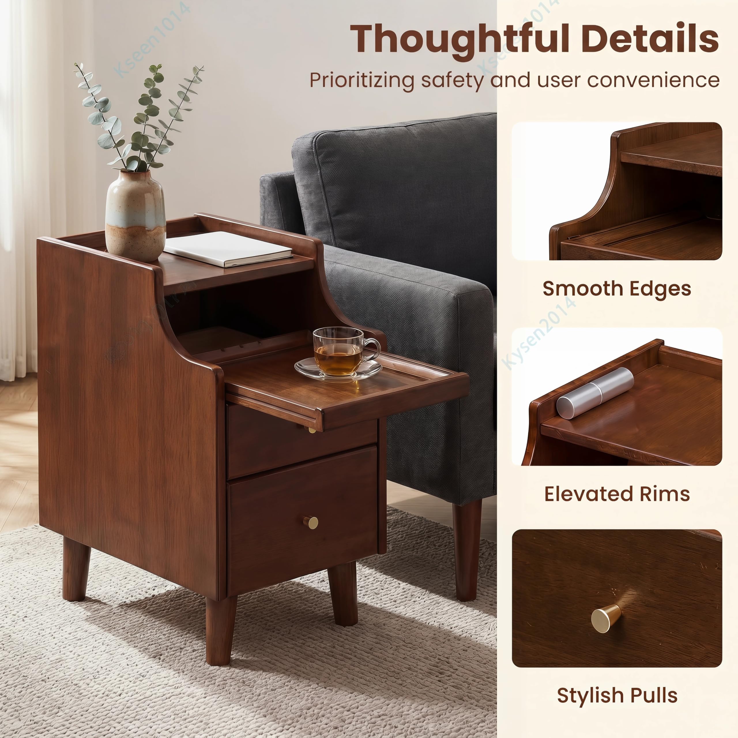 KOMFOTT Narrow Nightstand with 2 Drawers & Pull-Out Tray(1/2)