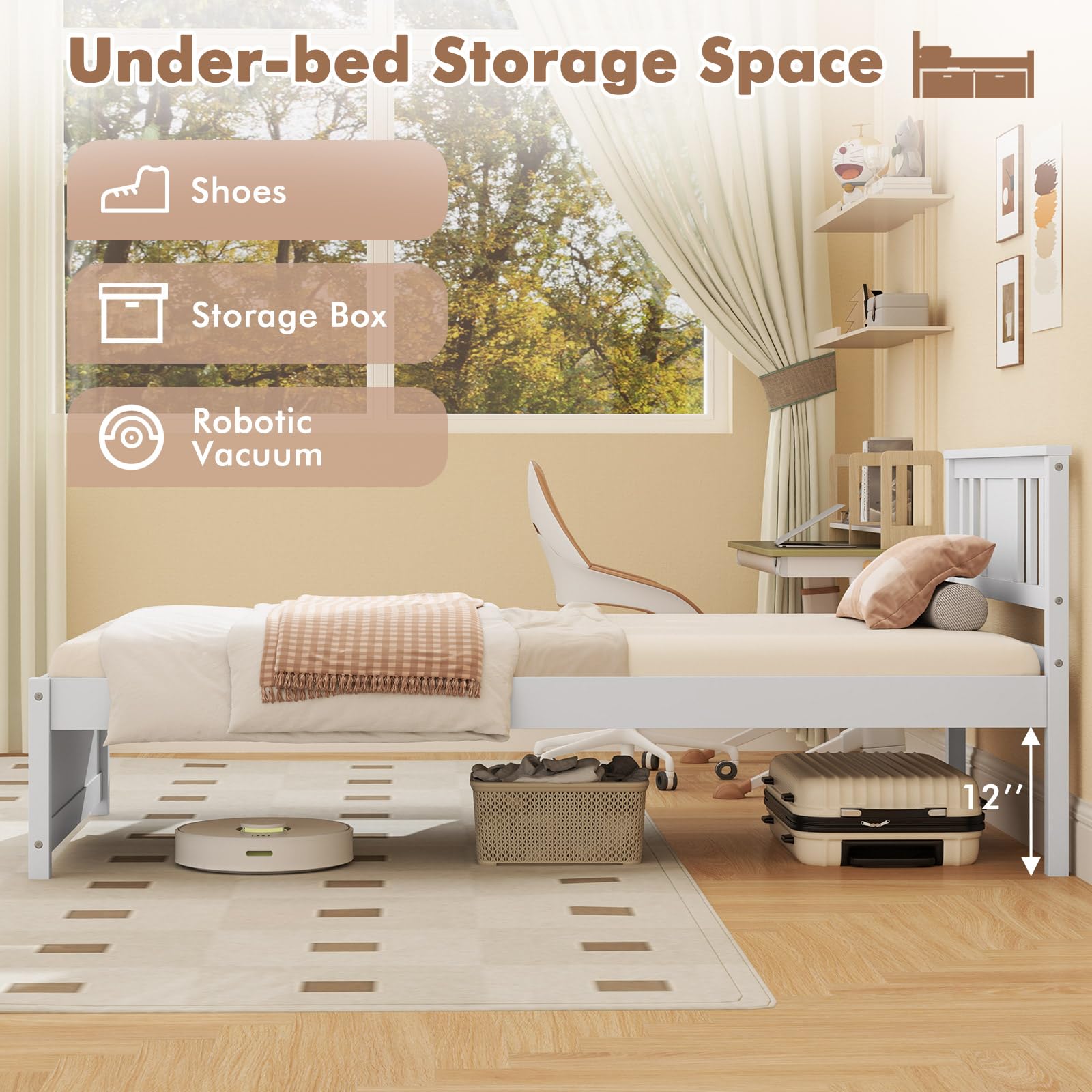 KOMFOTT  Wood Platform Bed Frame with Headboard Solid Wood Platform Bed