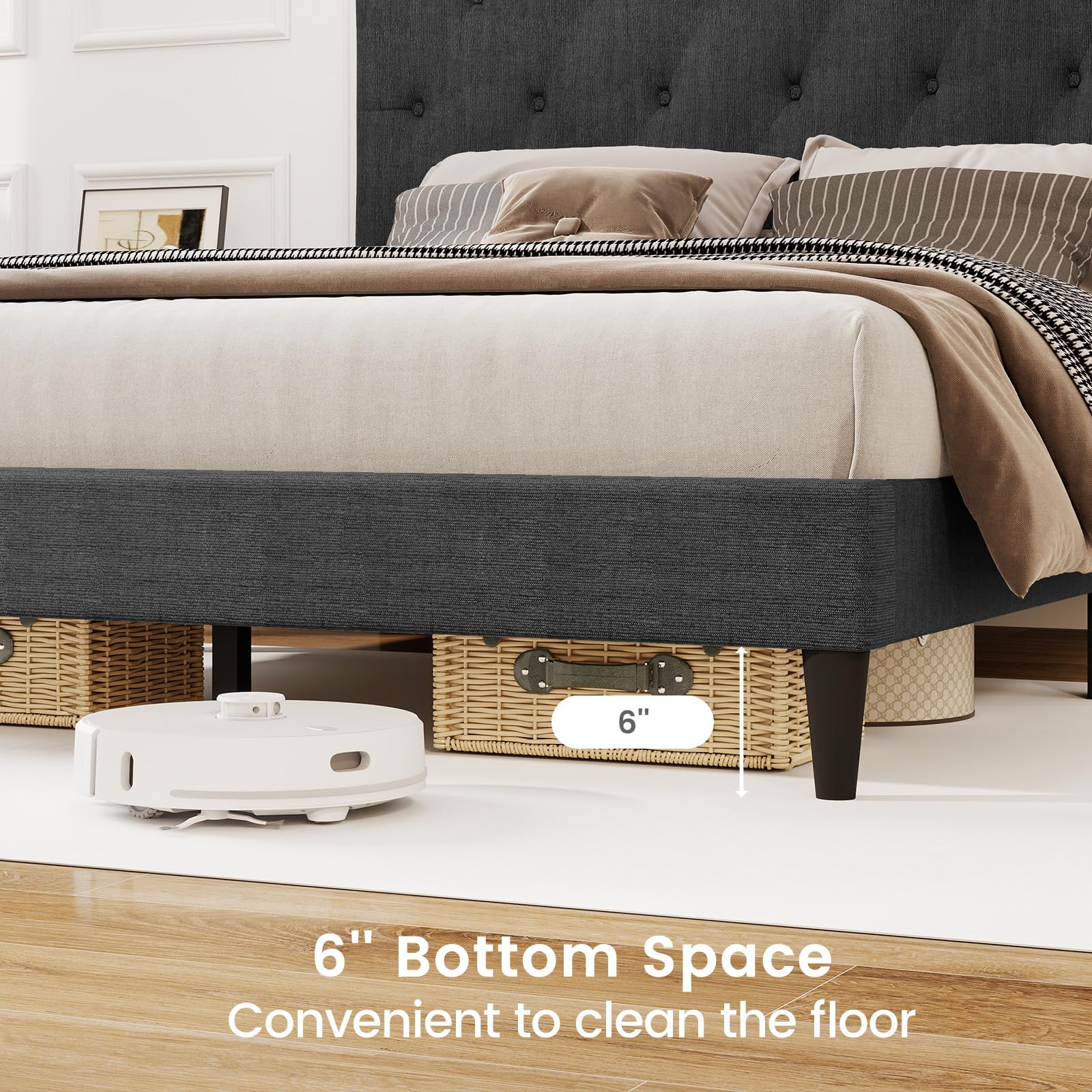 KOMFOTT Upholstered Platform Bed Frame(Diamond Button Tufted)