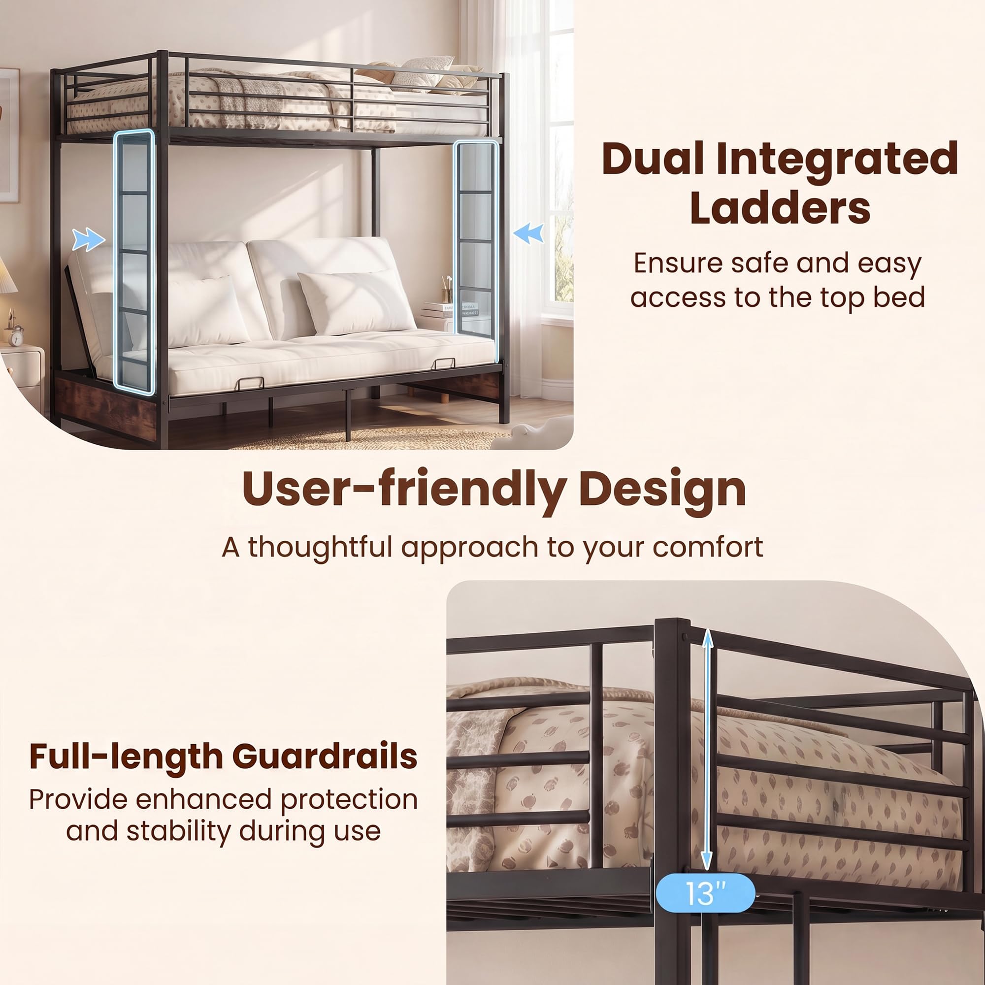 KOMFOTT Metal Twin Over Futon Bunk Bed