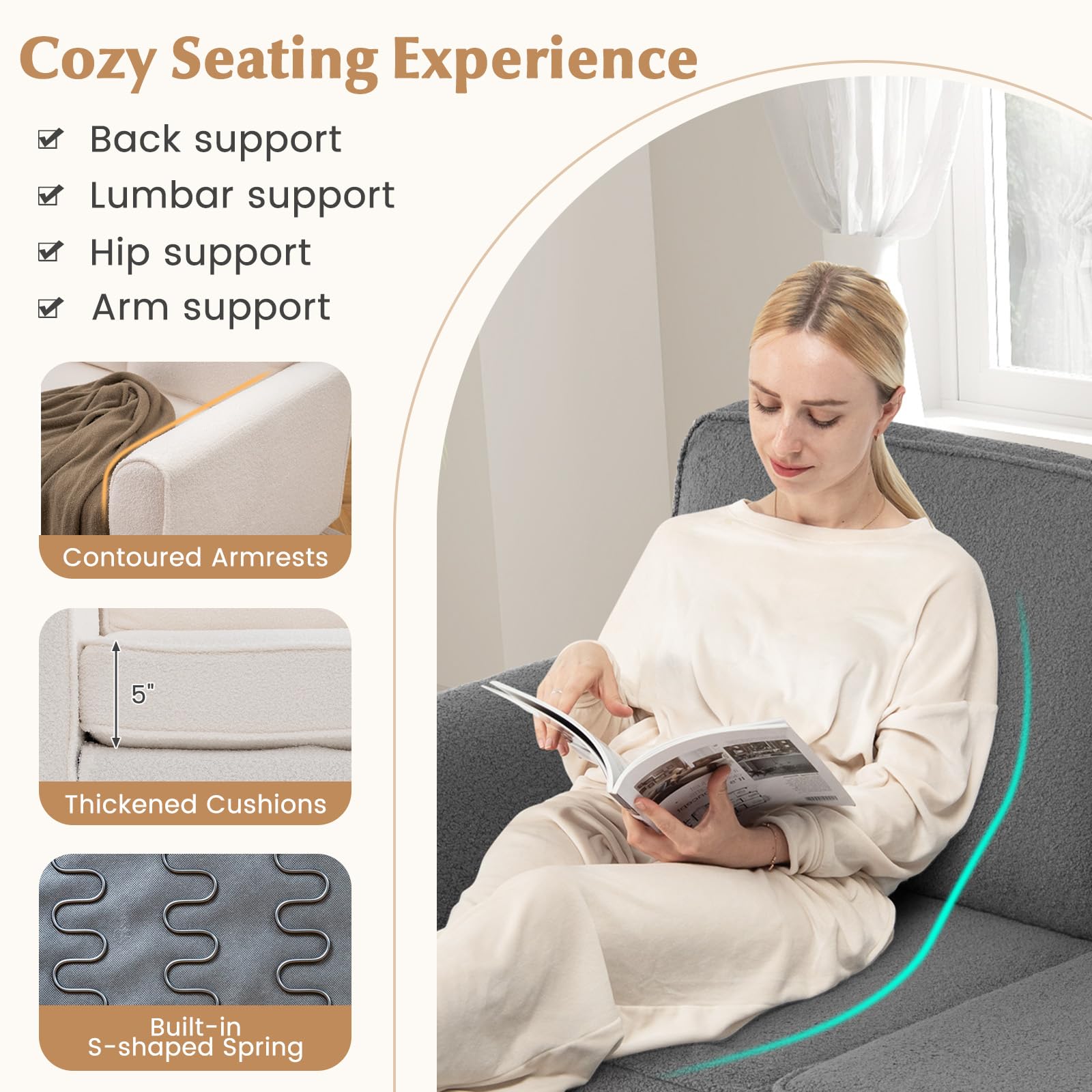 KOMFOTT 79” Sofa Couch 3 Seater Couches with Deep Seat