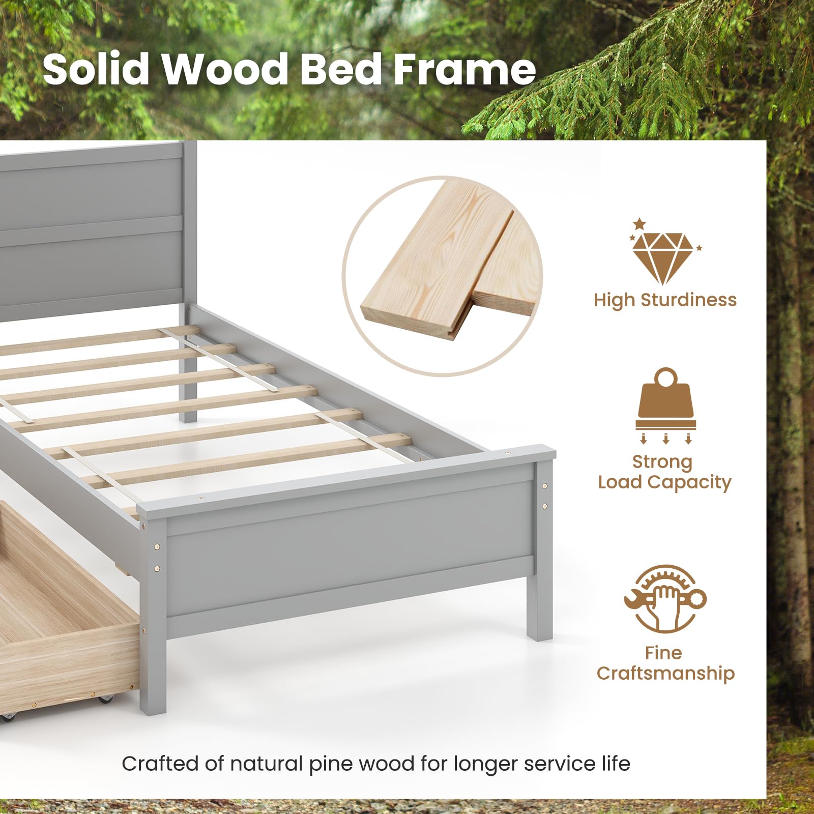 KOMFOTT Twin Bed Frame with 2 Storage Drawers