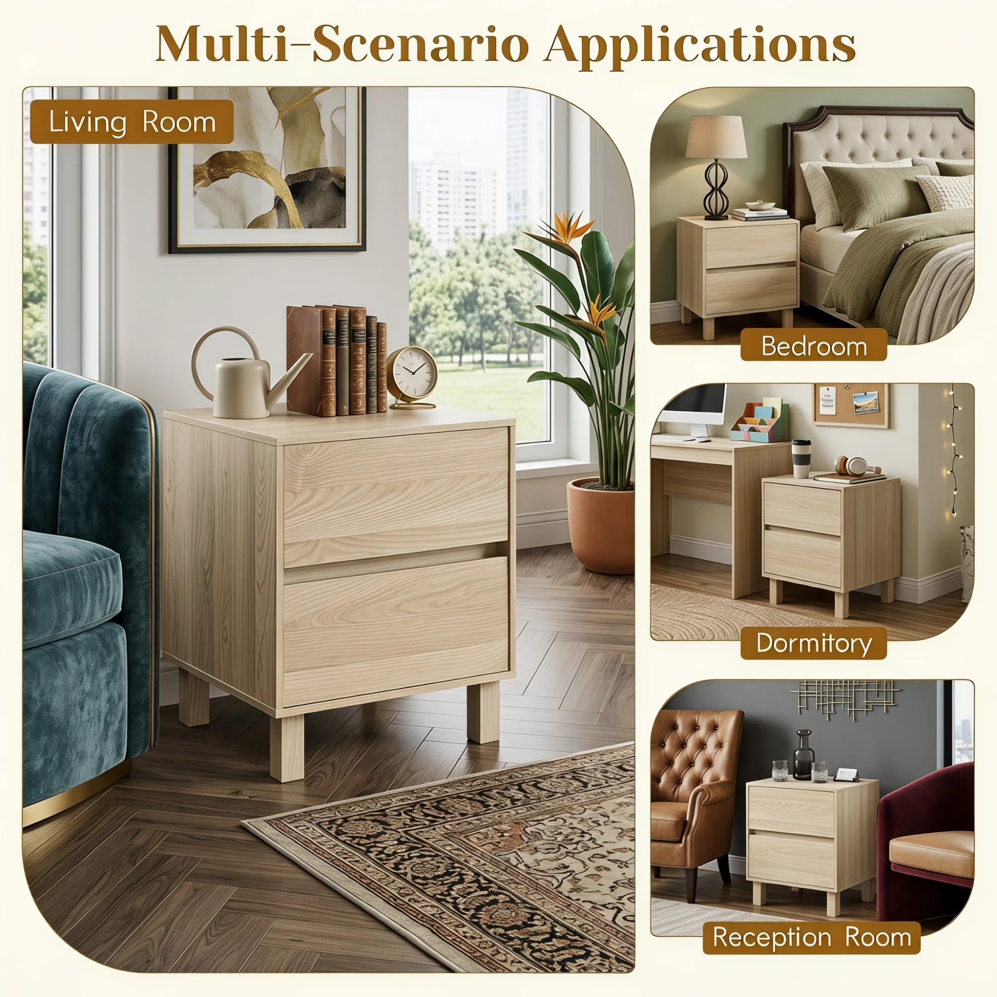 KOMFOTT Wood Nightstand with 2 Storage Drawers(1/2)