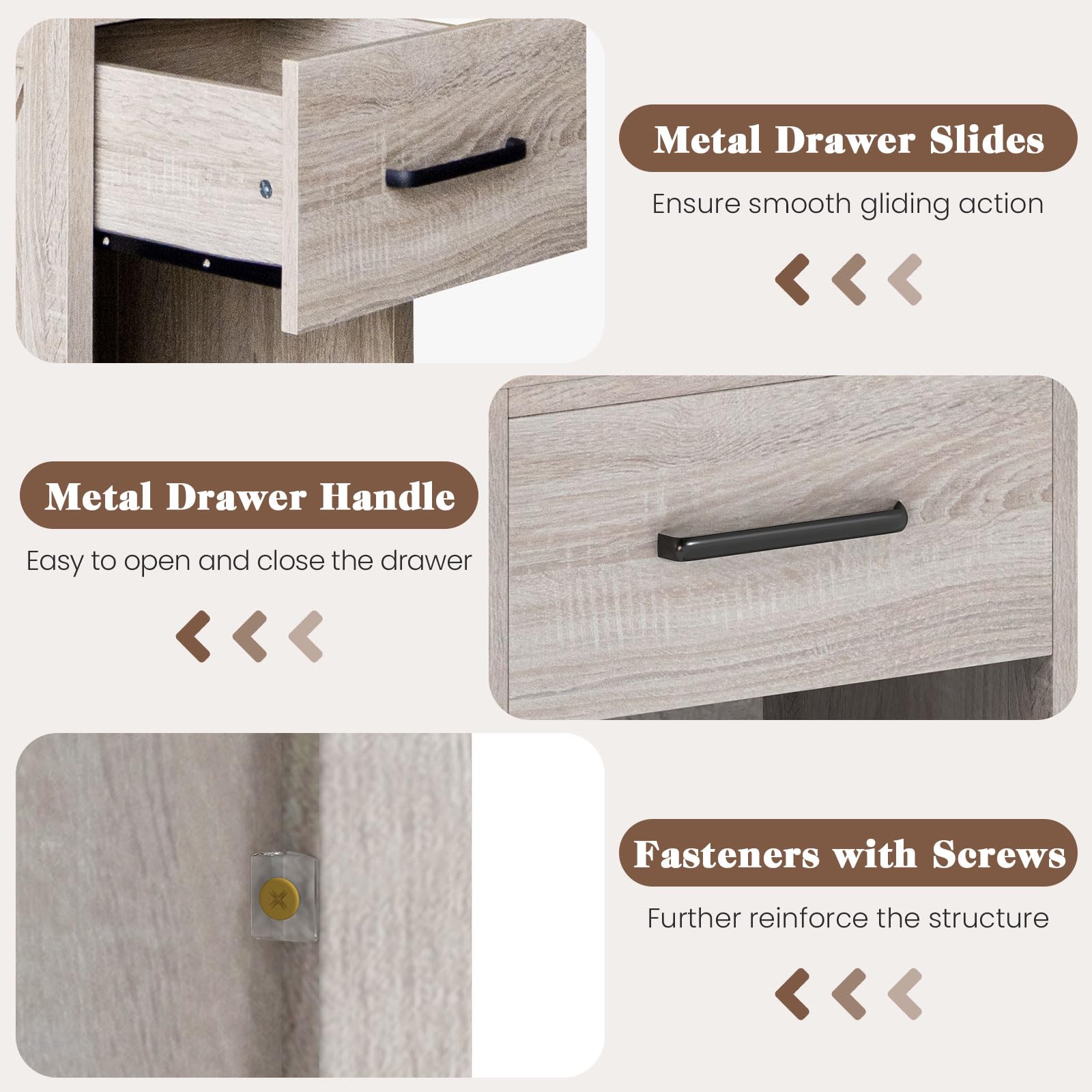 KOMFOTT Farmhouse Nightstand with Drawer