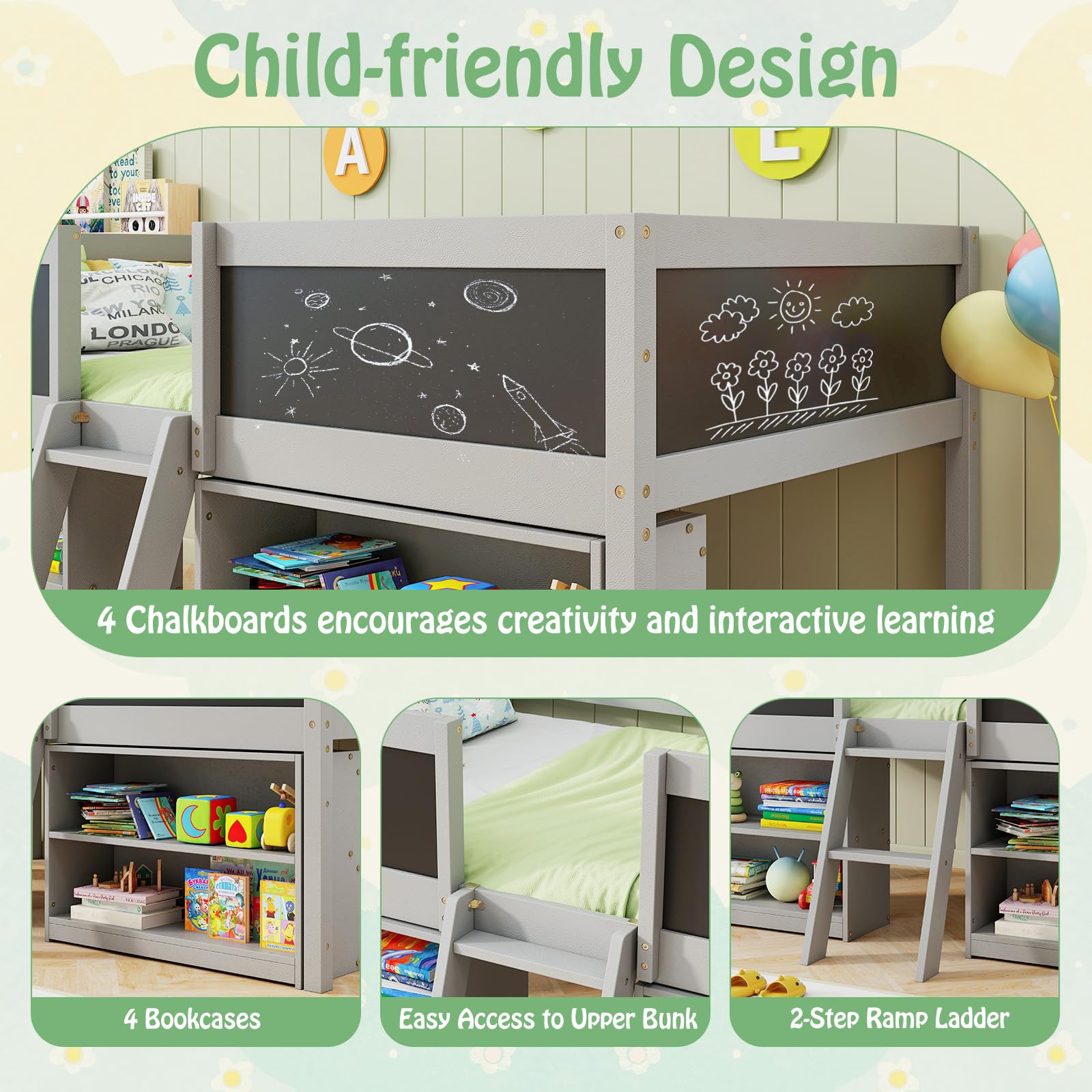 KOMFOTT Twin Size Low Loft Bed Kids Loft Bed Frame
