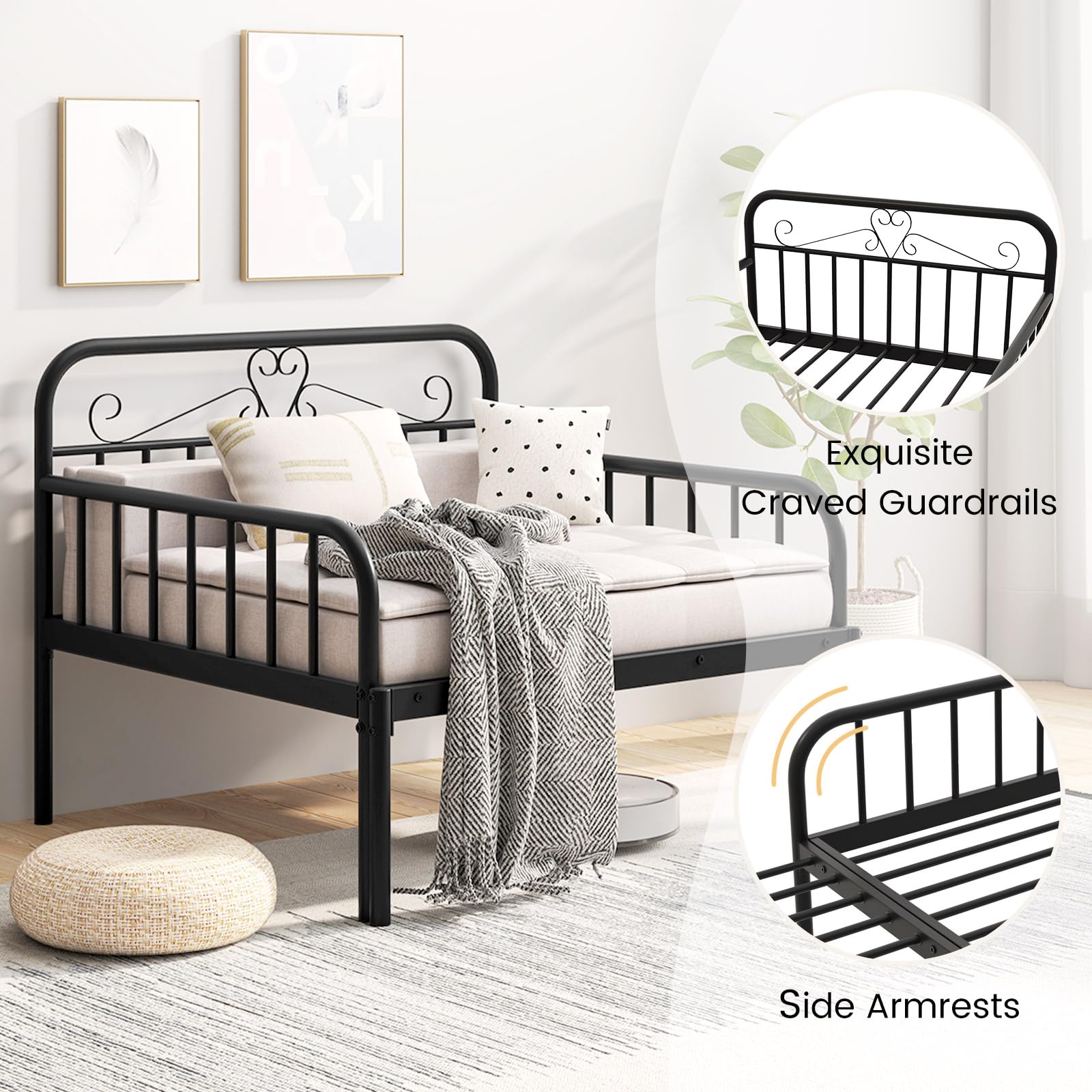 KOMFOTT Twin Size Metal Daybed Heavy Duty Slats Support Sofa Bed