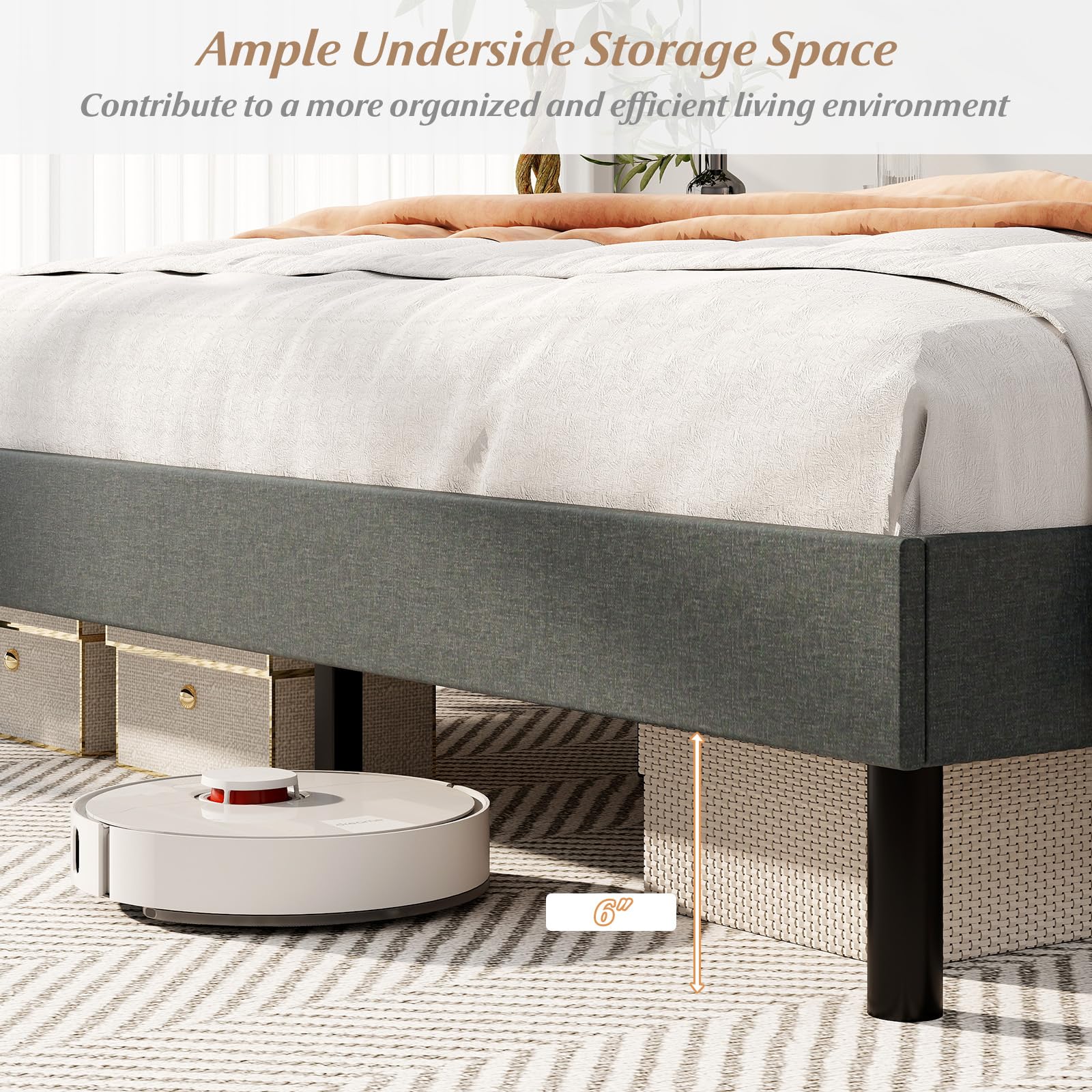KOMFOTT Queen Size Linen Upholstered Bed Frame