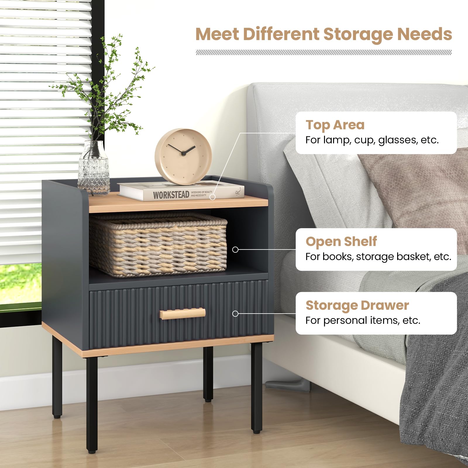 KOMFOTT Modern Nightstand with Drawer