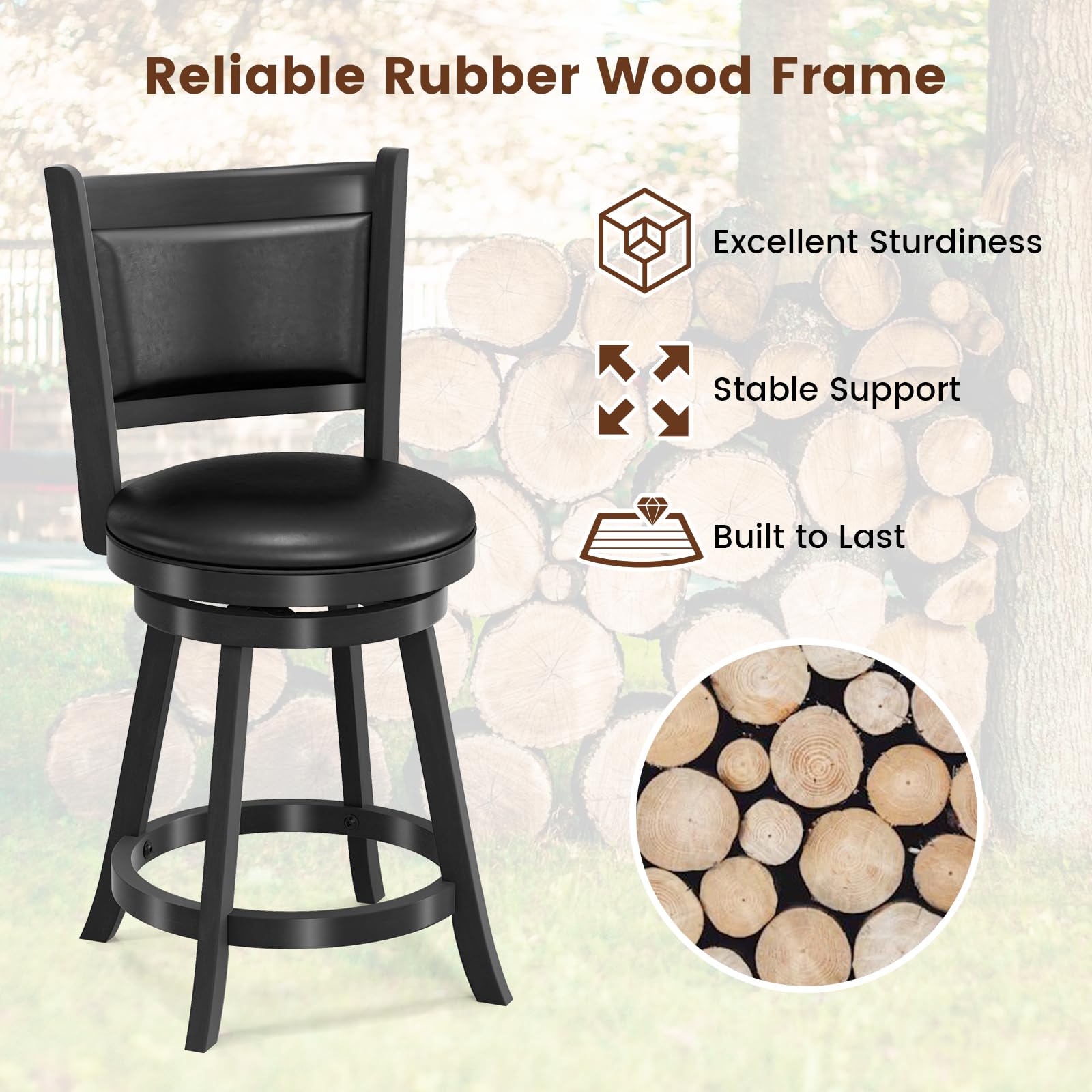 KOMFOTT Bar Stools Set of 2/4 360 Degree Swivel, Accent Wooden Swivel Seat Counter Height Bar Stool