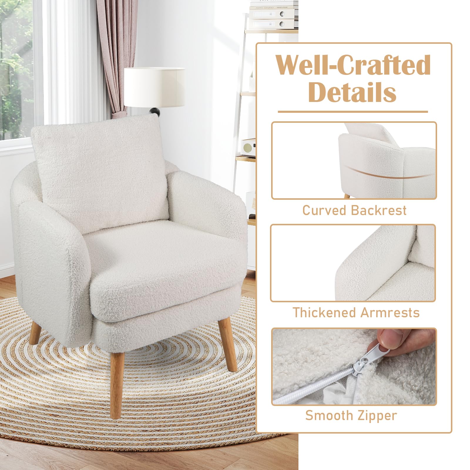 KOMFOTT Sherpa Accent Chair Upholstered Armchair with Seat Cushion