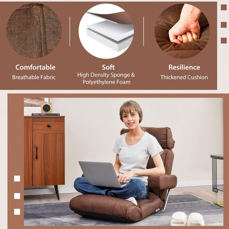 KOMFOTT Adjustable Folding Floor Sofa Chair, Upholstered Indoor Chaise Lounge with 6-position