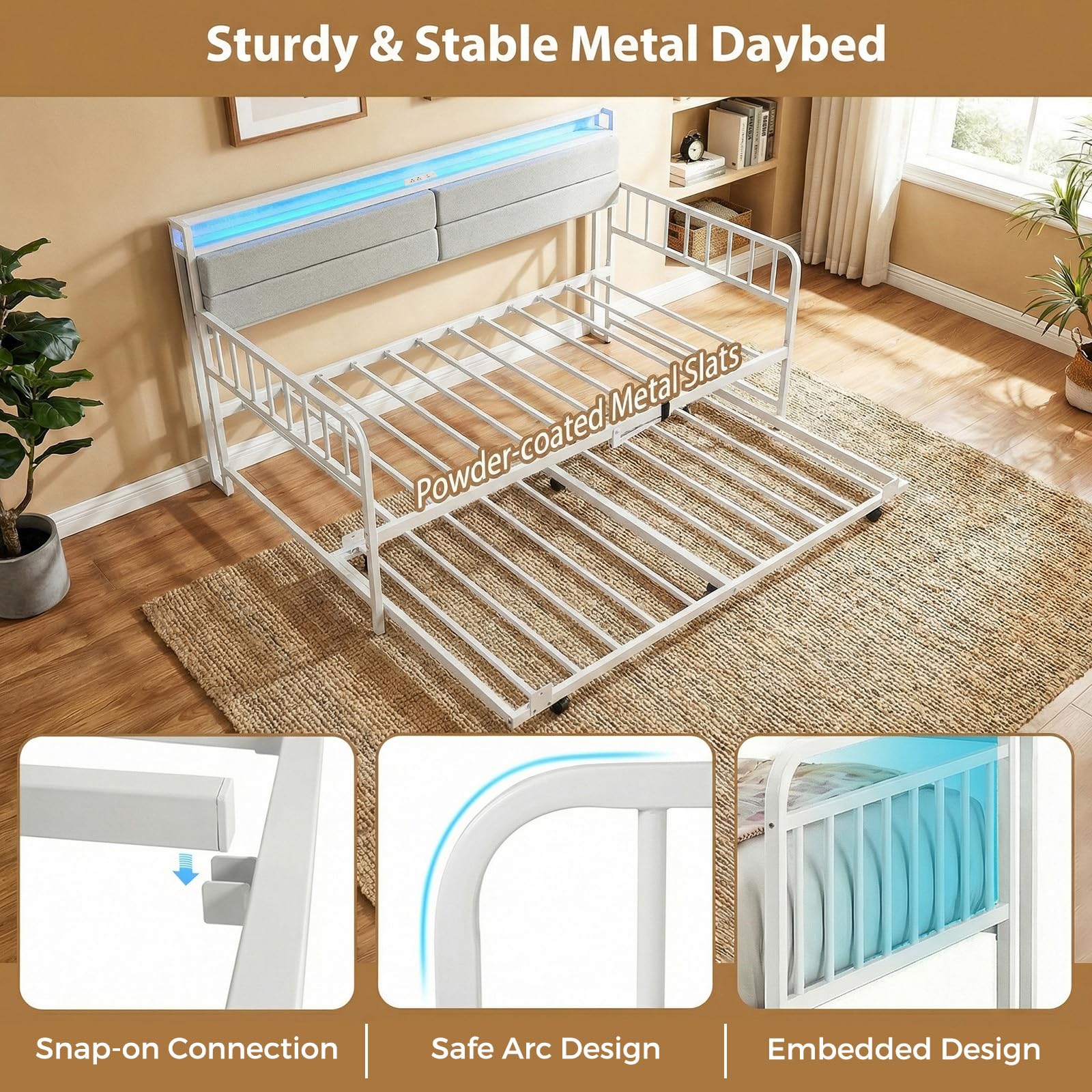 KOMFOTT Twin Size Daybed with Trundle & LED Light