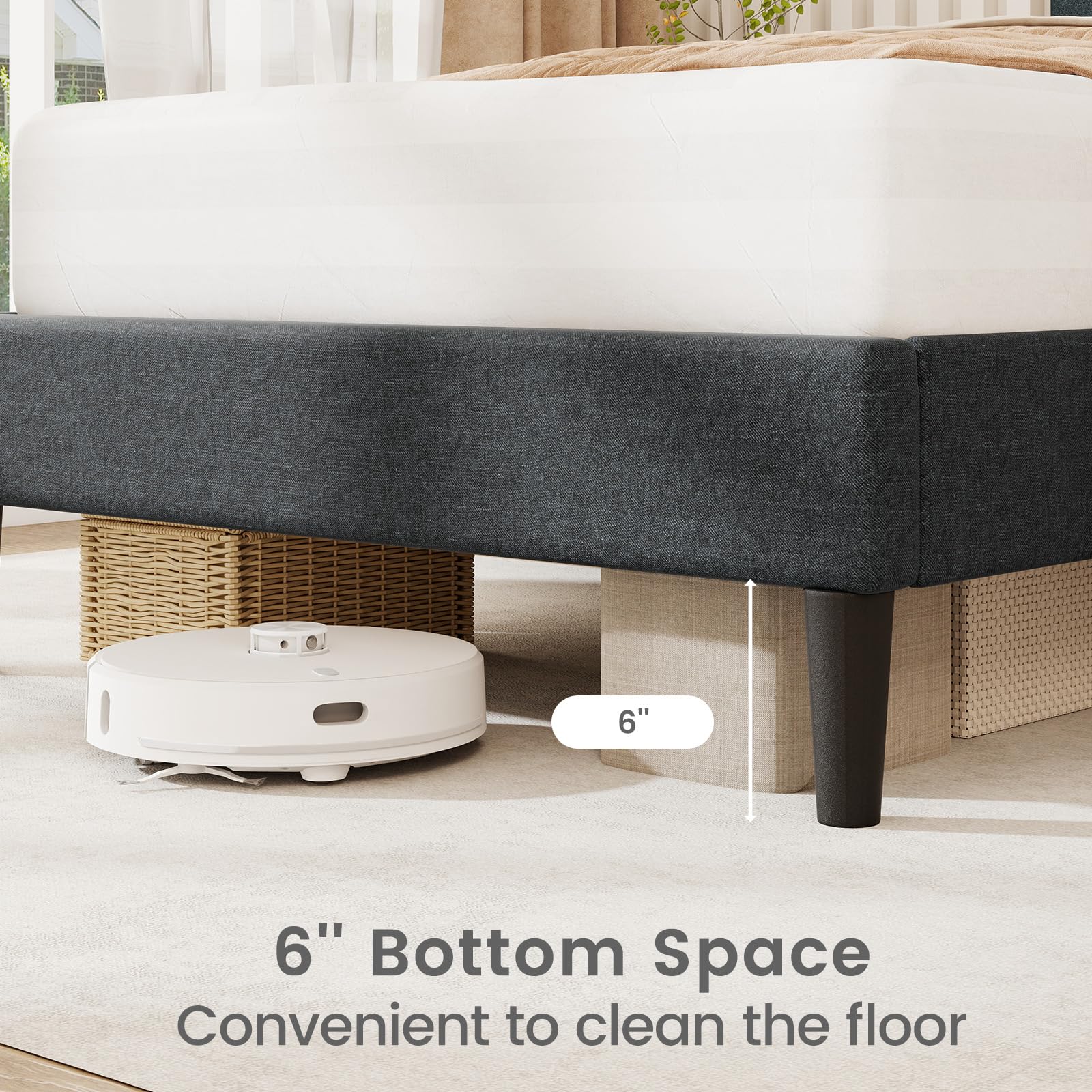KOMFOTT Upholstered Platform Bed Frame(Diagonal Channel Tufted)