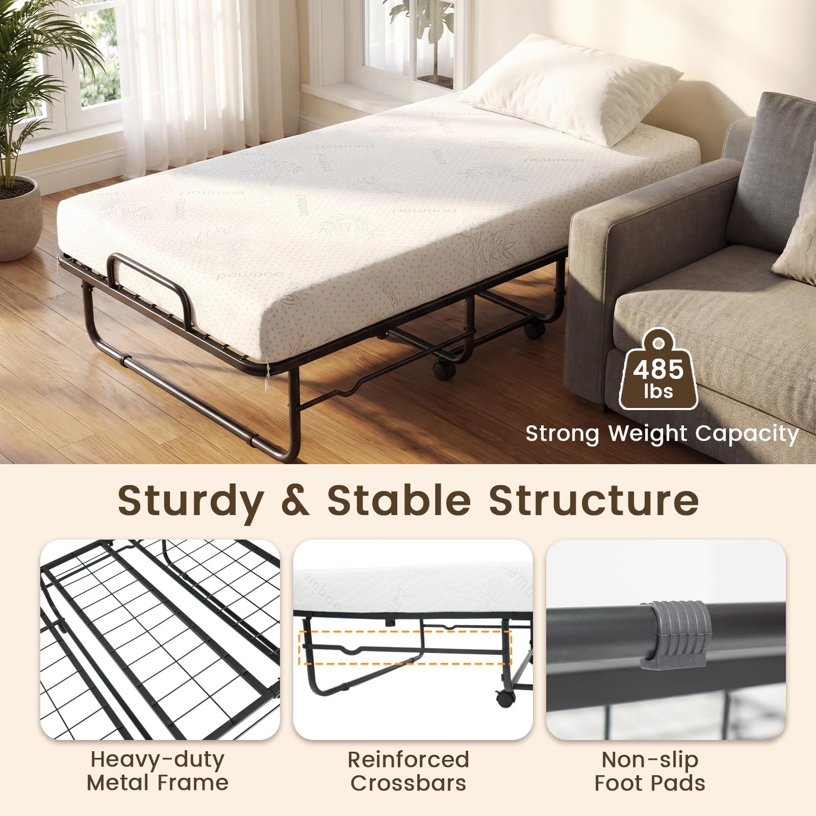 KOMFOTT Twin Size Folding Bed with 5" Mattress（75" x 38"）