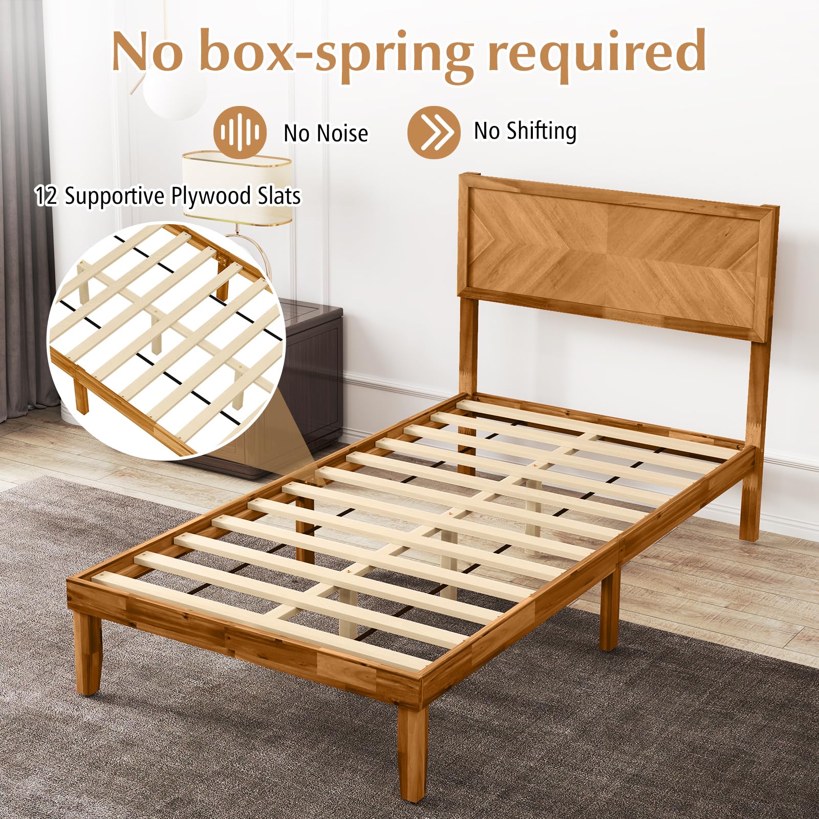 KOMFOTT Scandinavian Wood Bed Frame with Headboard