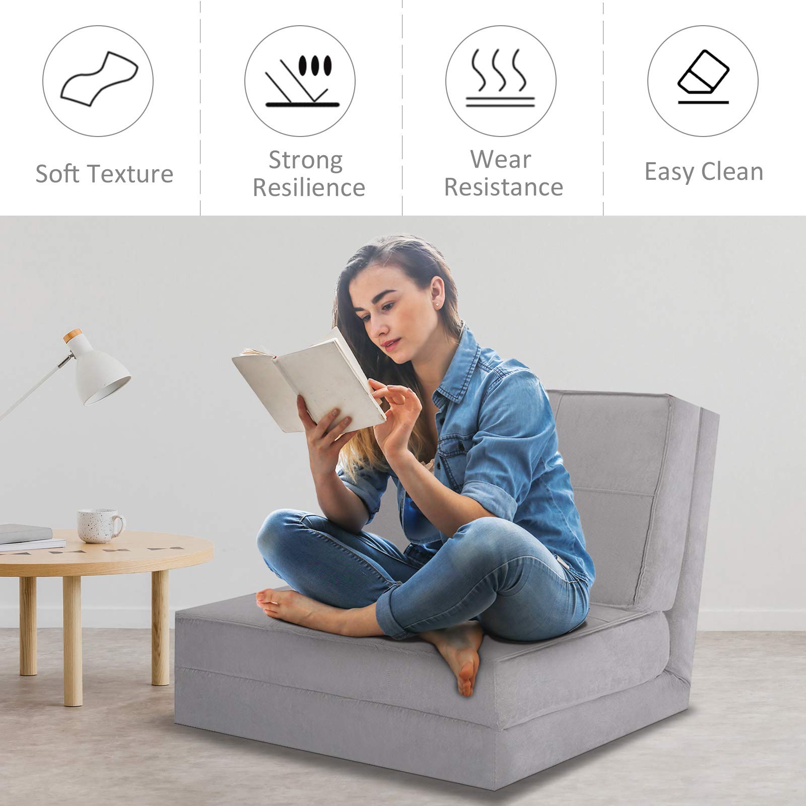 KOMFOTT 5-Position Adjustable Convertible Flip Chair, Sleeper Dorm Game Bed Couch Lounger Sofa Chair Mattress