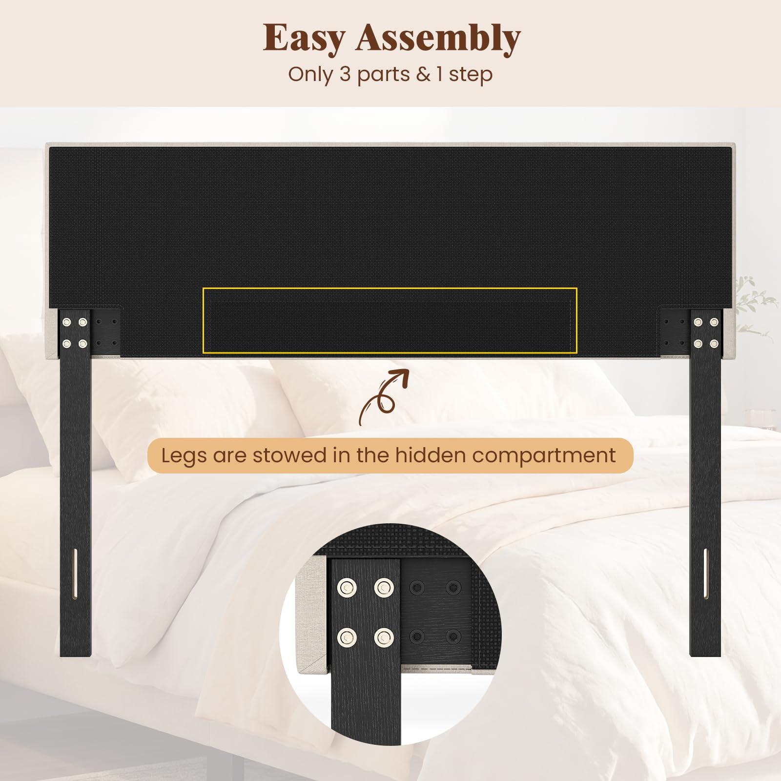 KOMFOTT Linen Upholstered Headboard for Full & Queen Size Bed Frame(Rhombic Button Tufted)