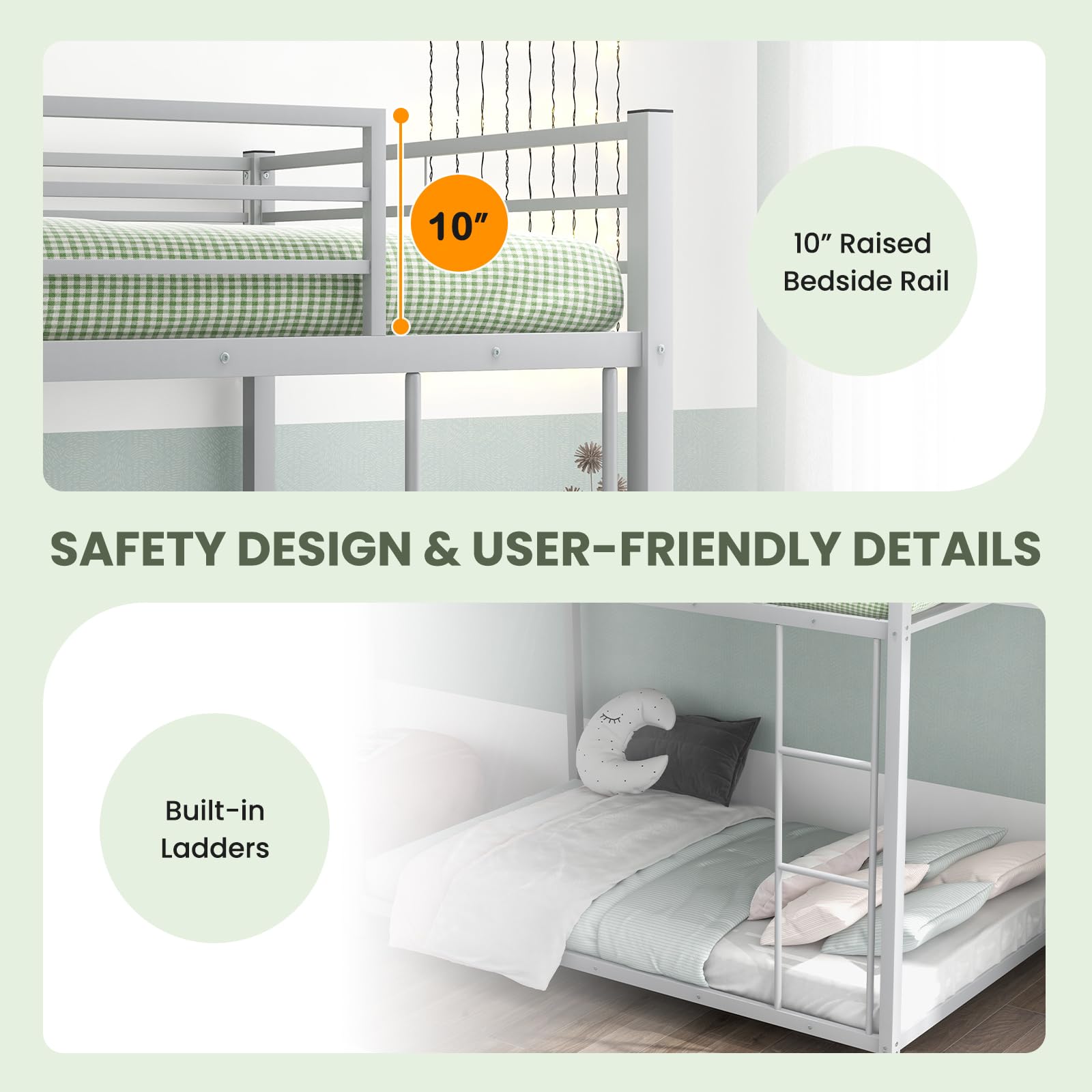 KOMFOTT Metal Low Bunk Bed Twin Over Twin