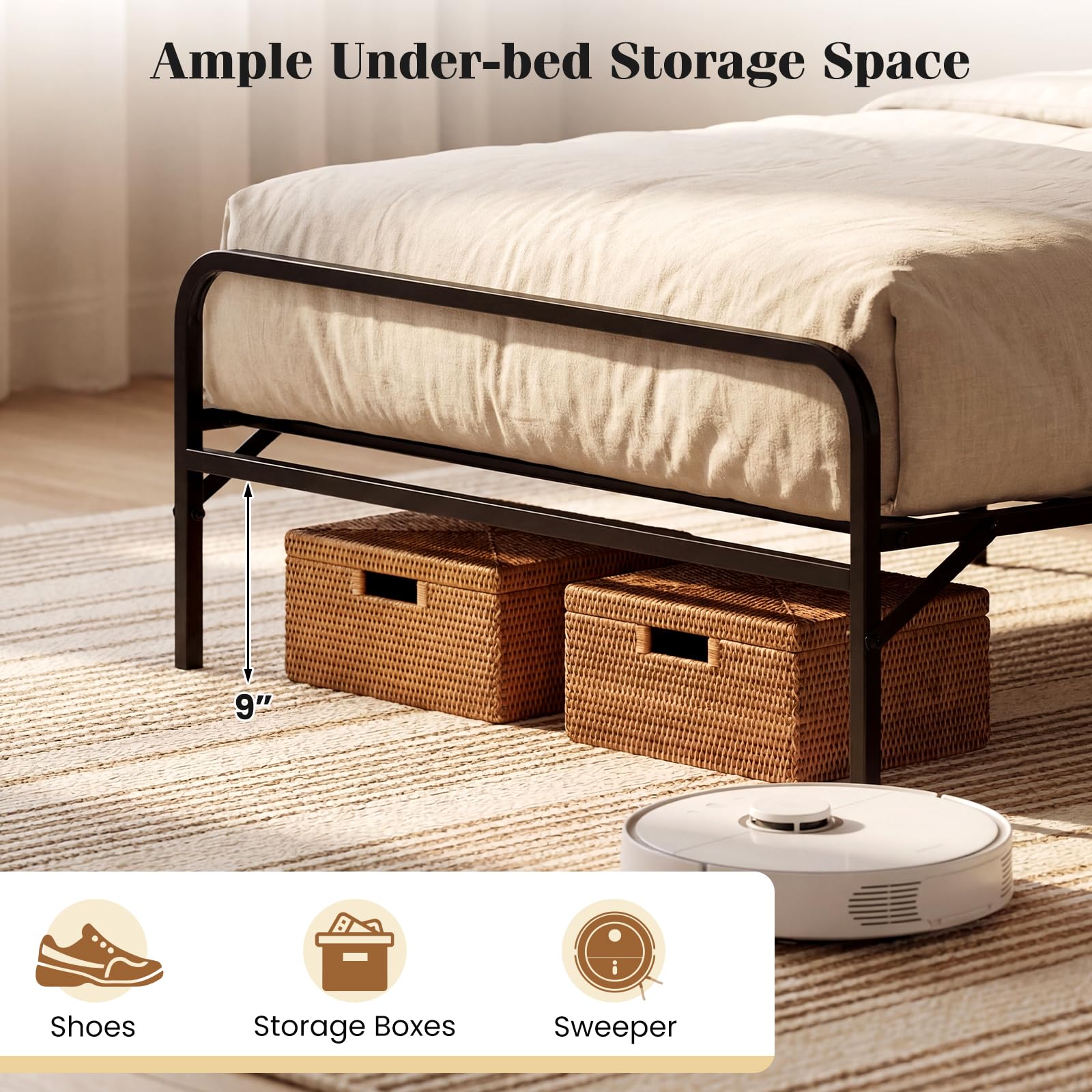 KOMFOTT Twin Foldable Bed Frame, Heavy Duty Metal Platform Bed