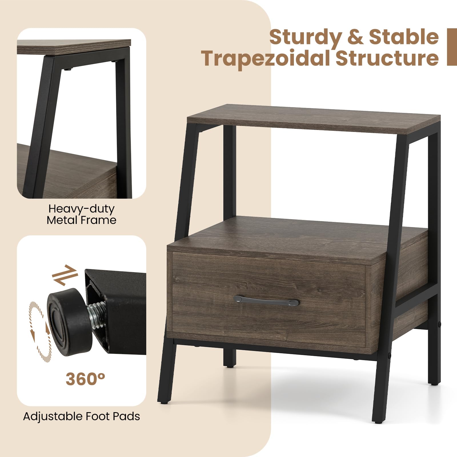 KOMFOTT 2-Tier Nightstand with Drawer