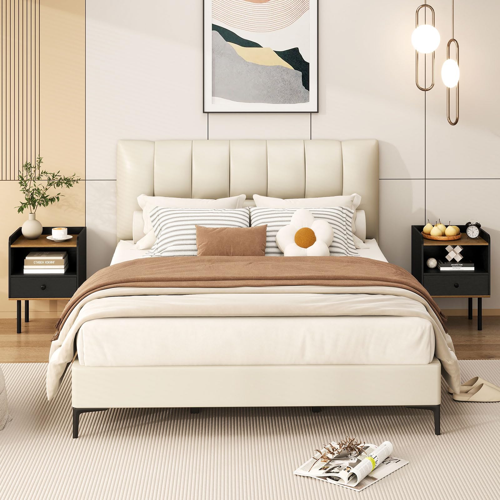 KOMFOTT Nightstand with Drawer 3-Tier Sofa Side Table