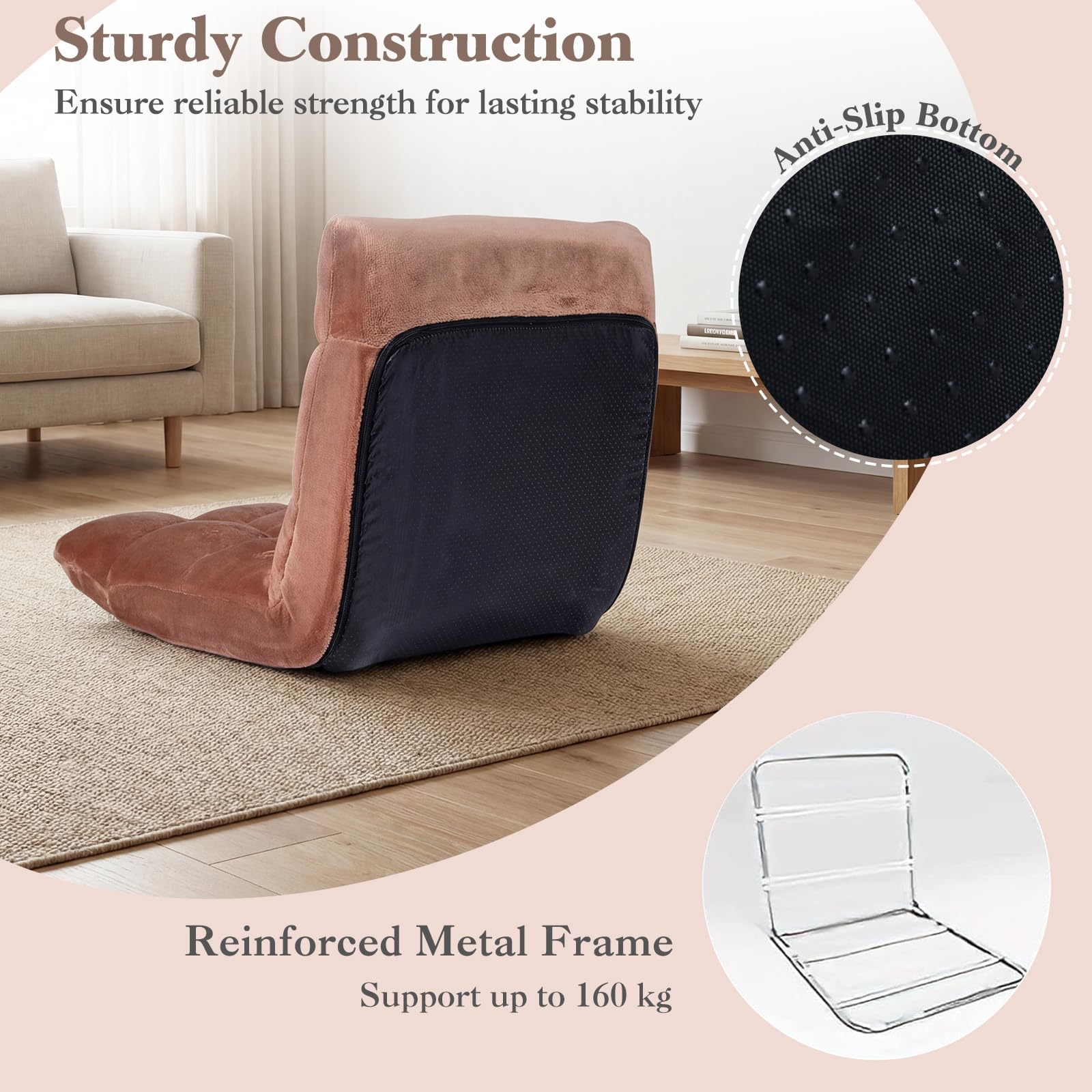 KOMFOTT Floor Chair with Back Support, Foldling Gaming Sofa Chair with Comfy Cushion