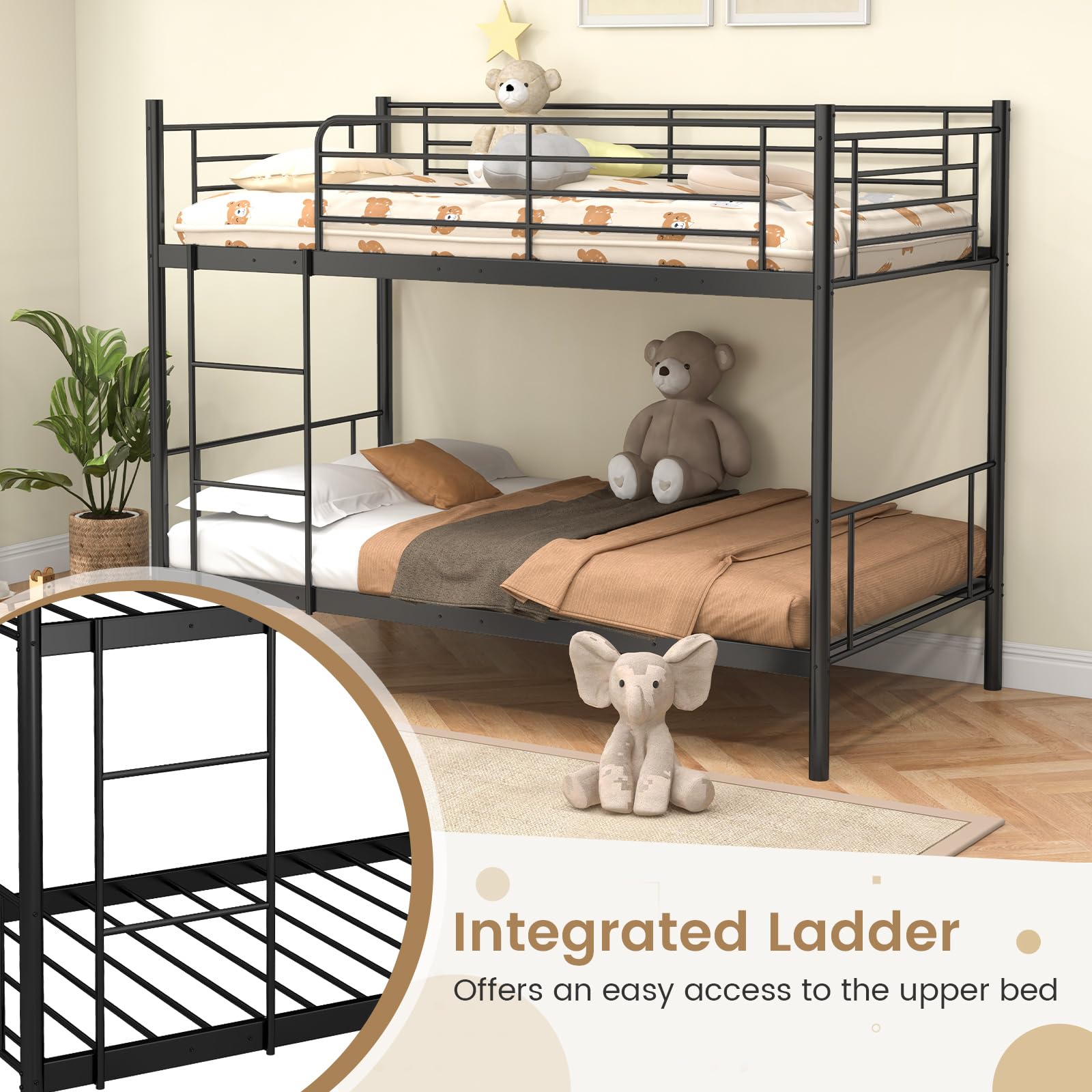 KOMFOTT Metal Twin Over Twin Bunk Bed Heavy-Duty Metal Bunk Bed Fame