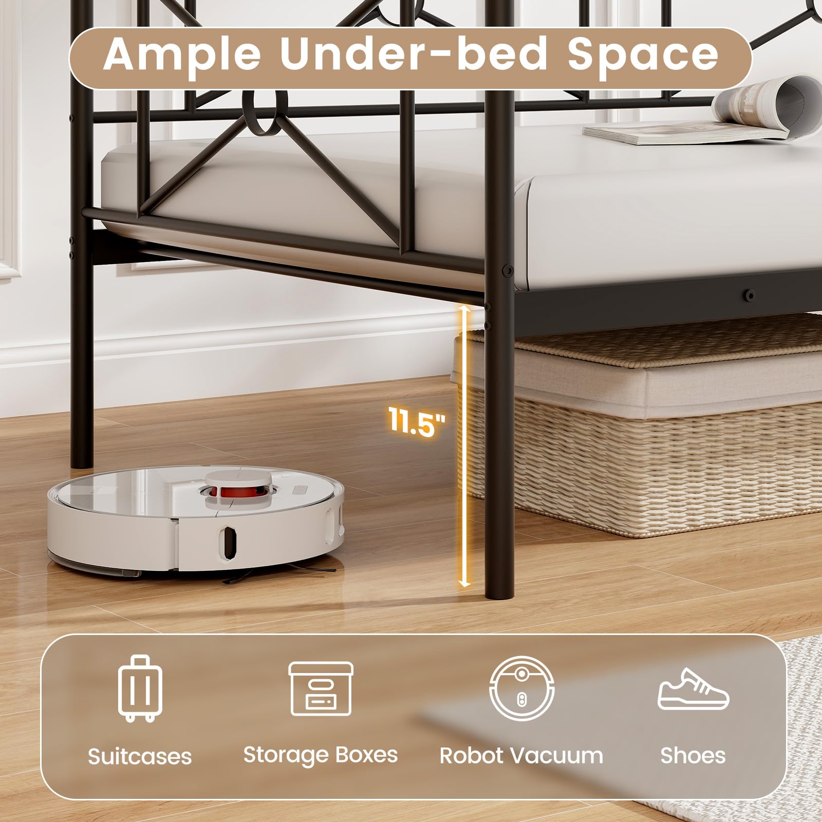 KOMFOTT Twin Size Metal Daybed, Multifunctional Sofa Guest Bed with Headboard