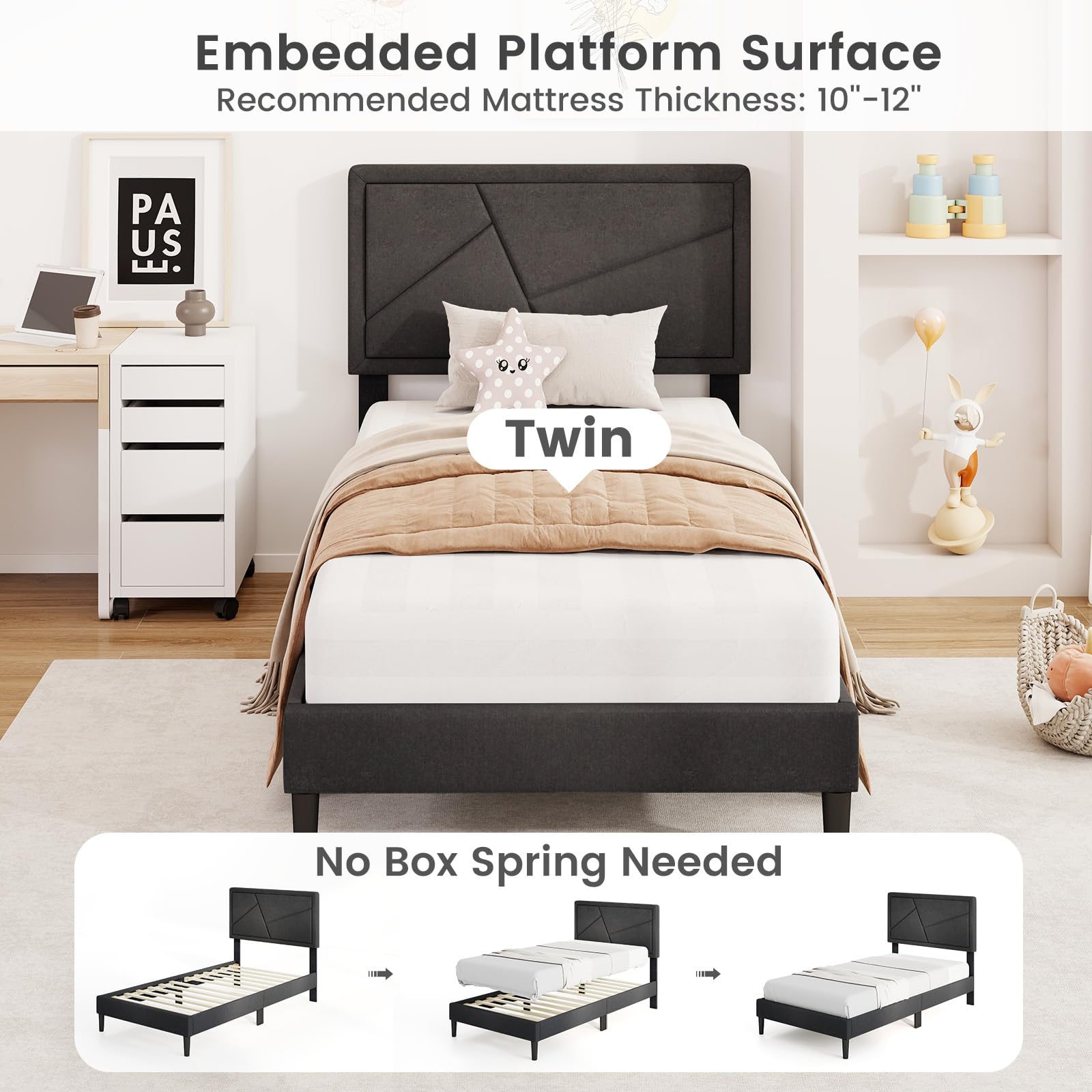 KOMFOTT Upholstered Platform Bed Frame(Modern Geometric Tufted)